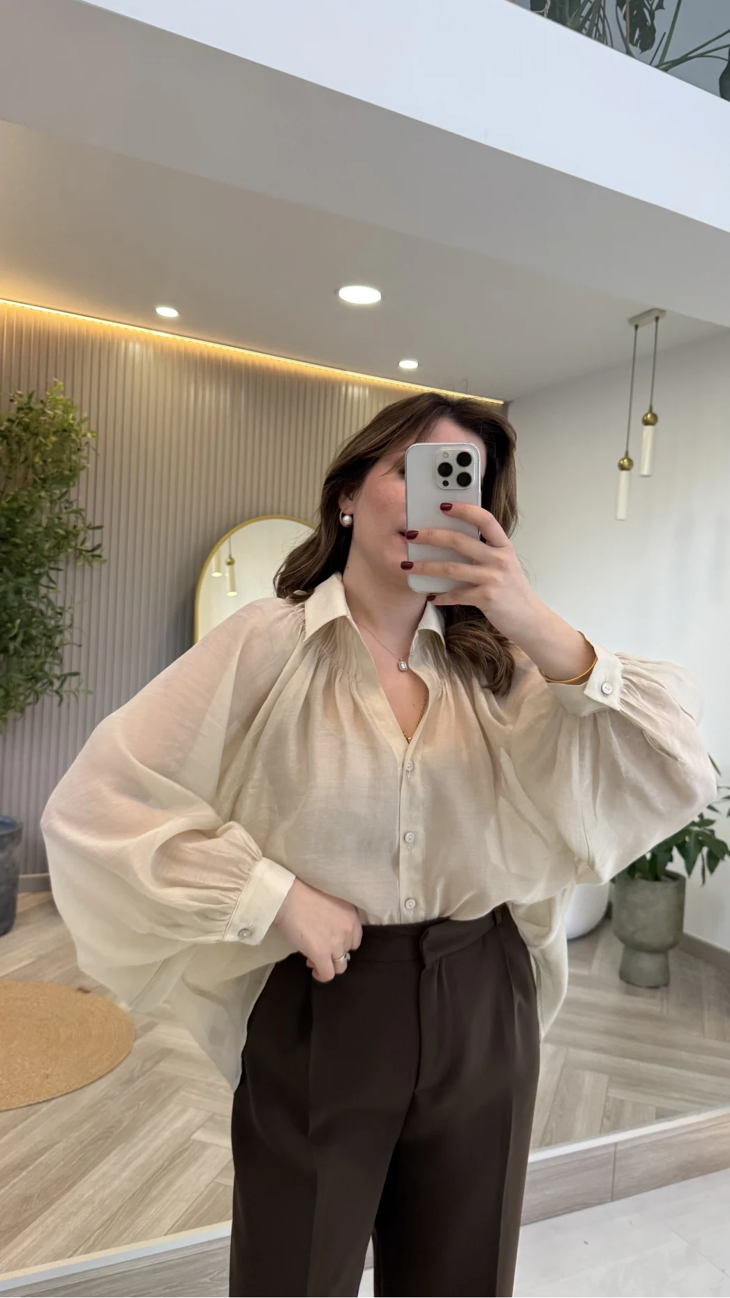 Gipeli Reglan Kol Oversize Gömlek - Taş - Kod: 5018