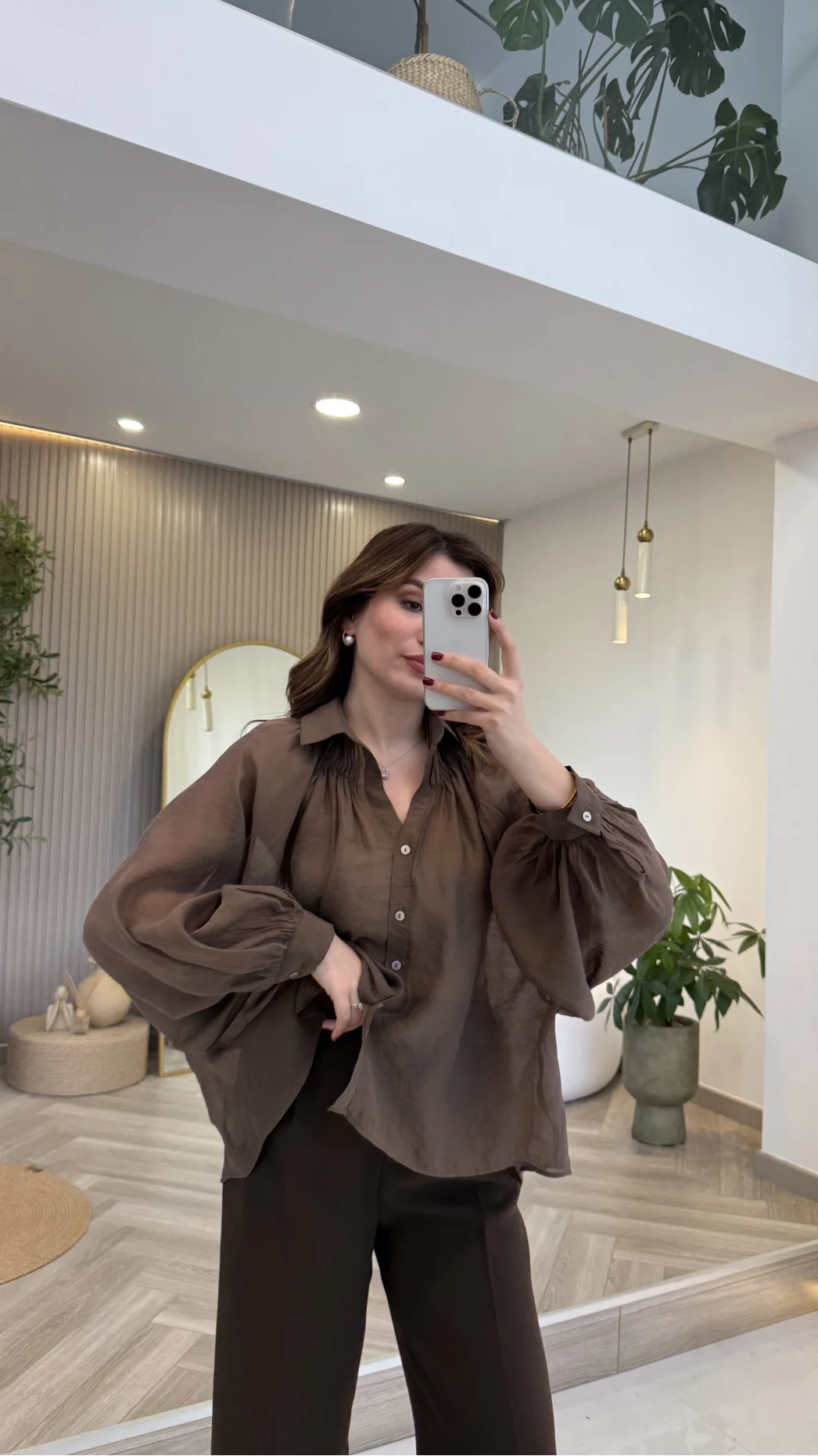 Gipeli Reglan Kol Oversize Gömlek - Kahve - Kod: 5018