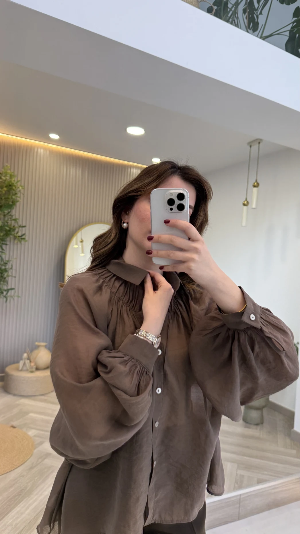 Gipeli Reglan Kol Oversize Gömlek - Kahve - Kod: 5018