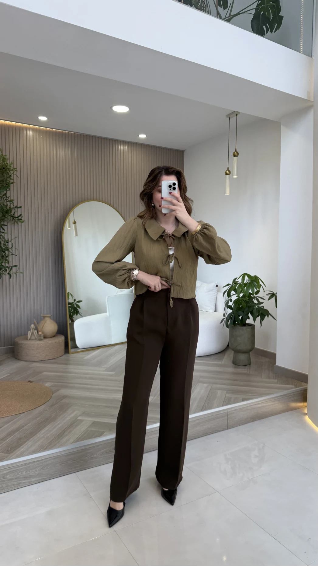 Kumaş Palazzo Pantolon - Kahve - Kod: 3879