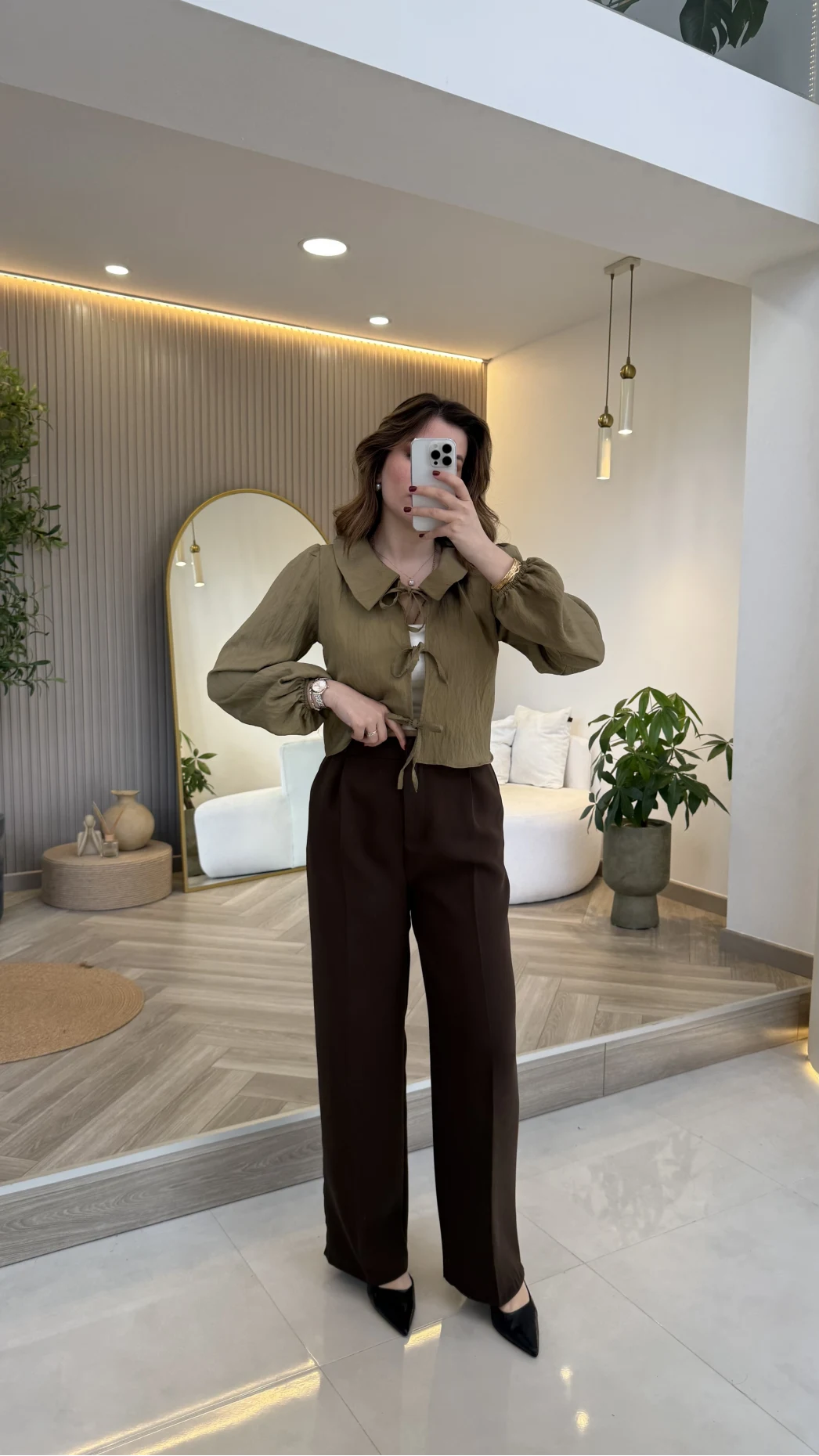 Kumaş Palazzo Pantolon - Kahve - Kod: 3879