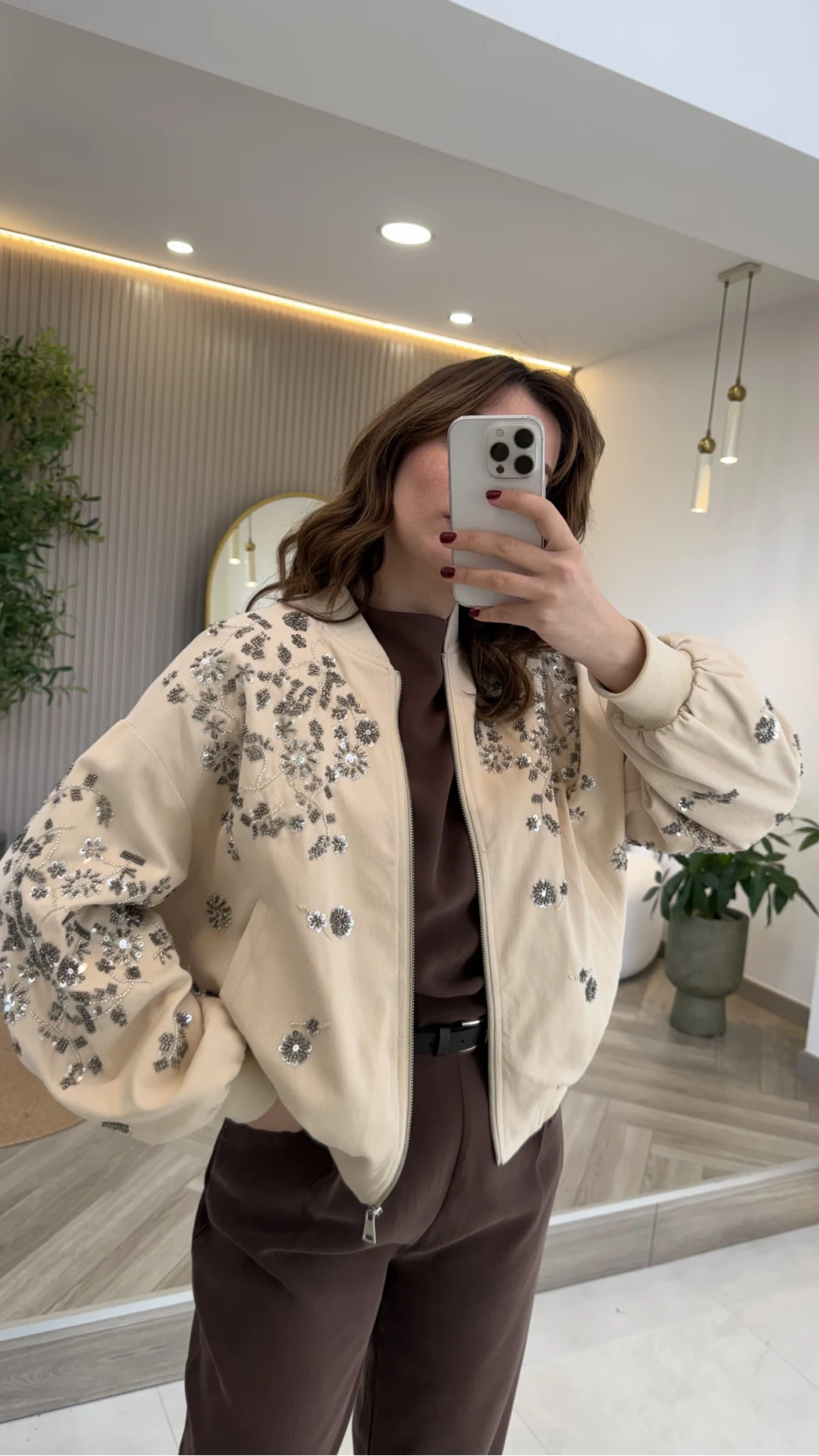 Premium Taş Pul Detaylı Pamuklu Ceket - Taş - Kod: 99927