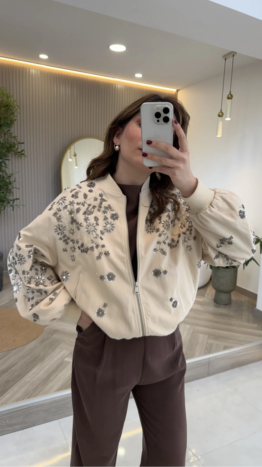 Premium Taş Pul Detaylı Pamuklu Ceket - Taş - Kod: 99927