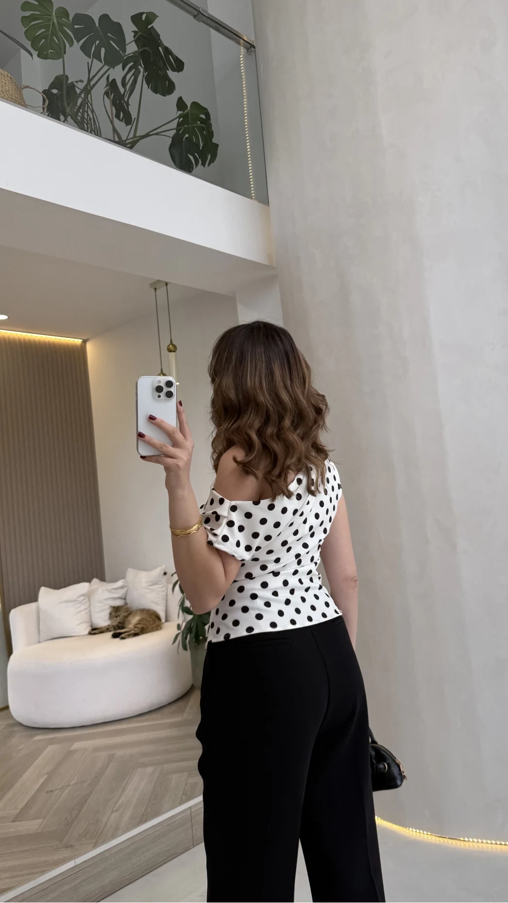 Nerina Puantiye Desenli Pile Detaylı Bluz - Ekru - Kod: 71779