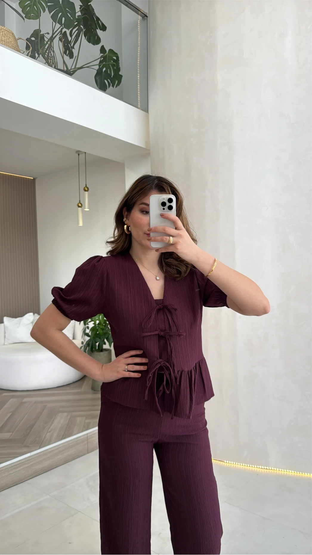 New Gofre Takım - Mürdüm - Kod: 8015