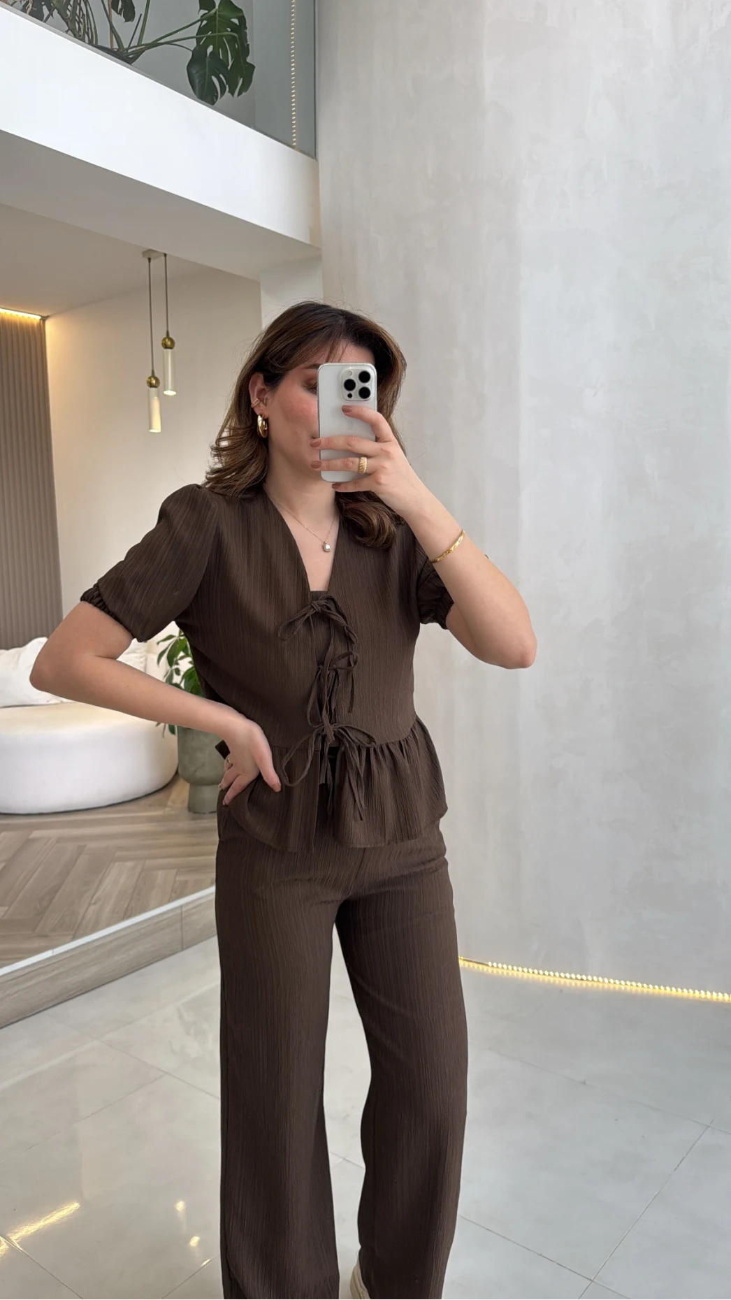 New Gofre Takım - Kahverengi - Kod: 8015