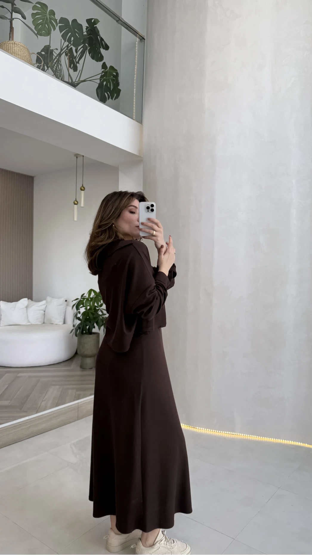 İnce Askılı Elbise Hırka Takım - Kahverengi - Kod: 4103