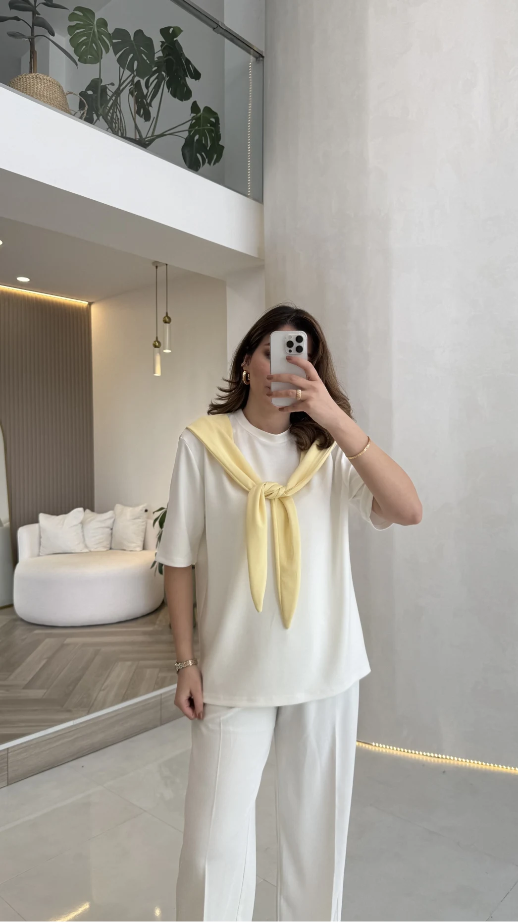 Sawa Fular Detay T-Shirt - Sarı - Kod: 1094