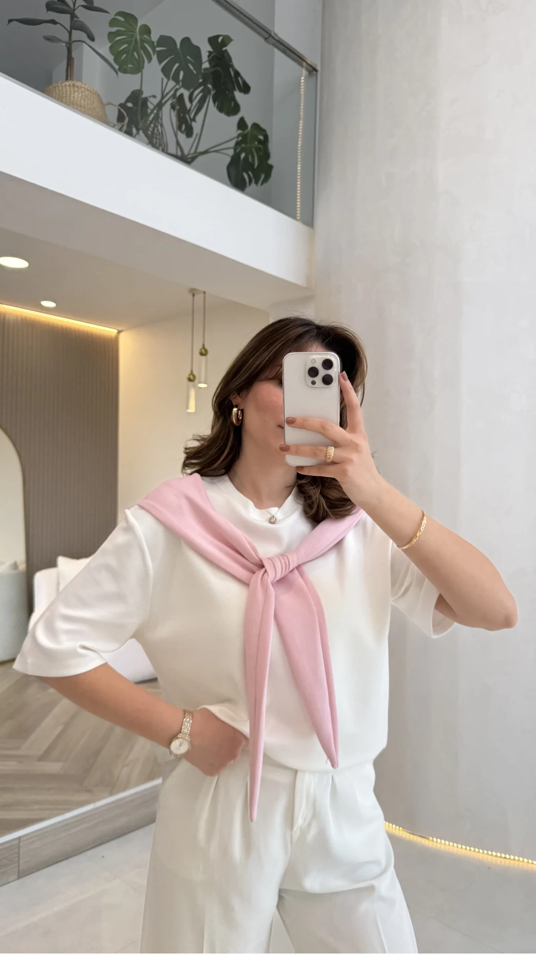 Sawa Fular Detay T-Shirt - Pembe - Kod: 1094