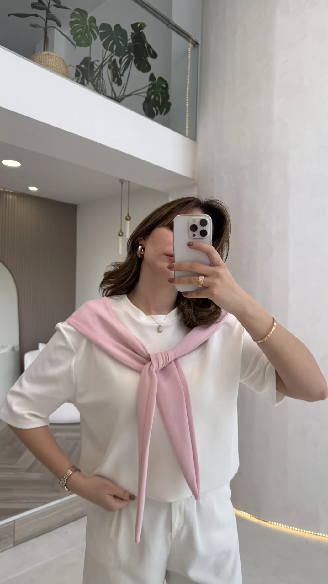 Sawa Fular Detay T-Shirt - Pembe - Kod: 1094