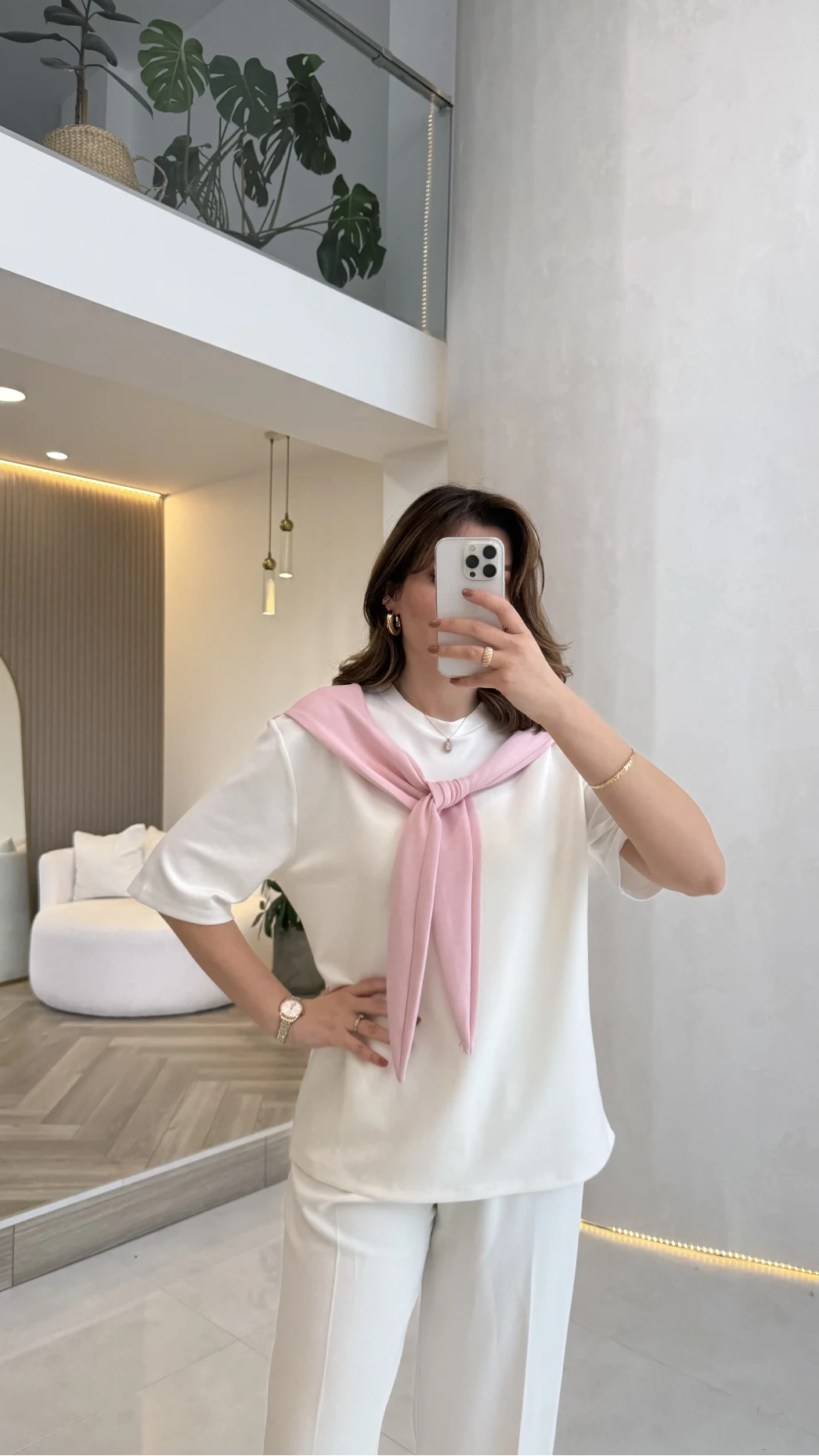 Sawa Fular Detay T-Shirt - Pembe - Kod: 1094