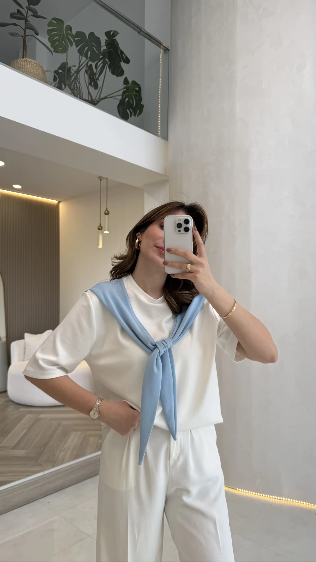 Sawa Fular Detay T-Shirt - Bebe Mavisi - Kod: 1094