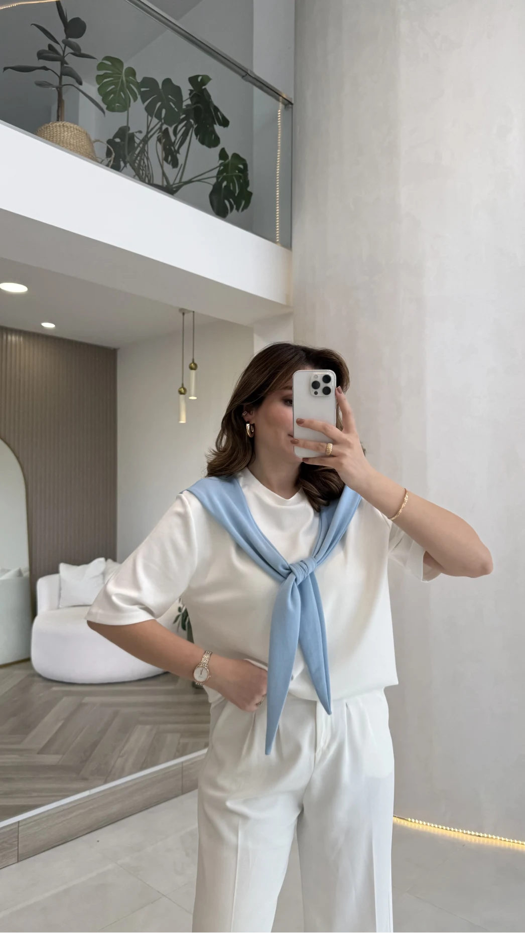 Sawa Fular Detay T-Shirt - Bebe Mavisi - Kod: 1094