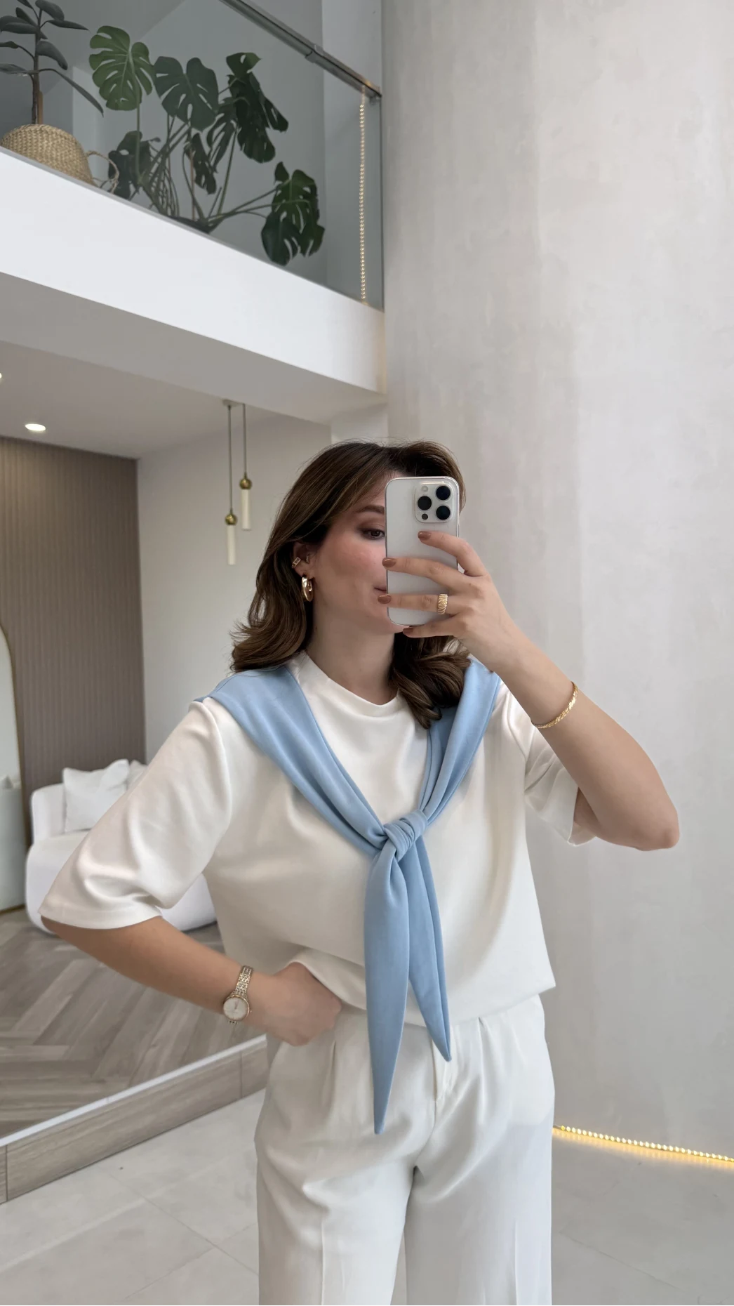 Sawa Fular Detay T-Shirt - Bebe Mavisi - Kod: 1094