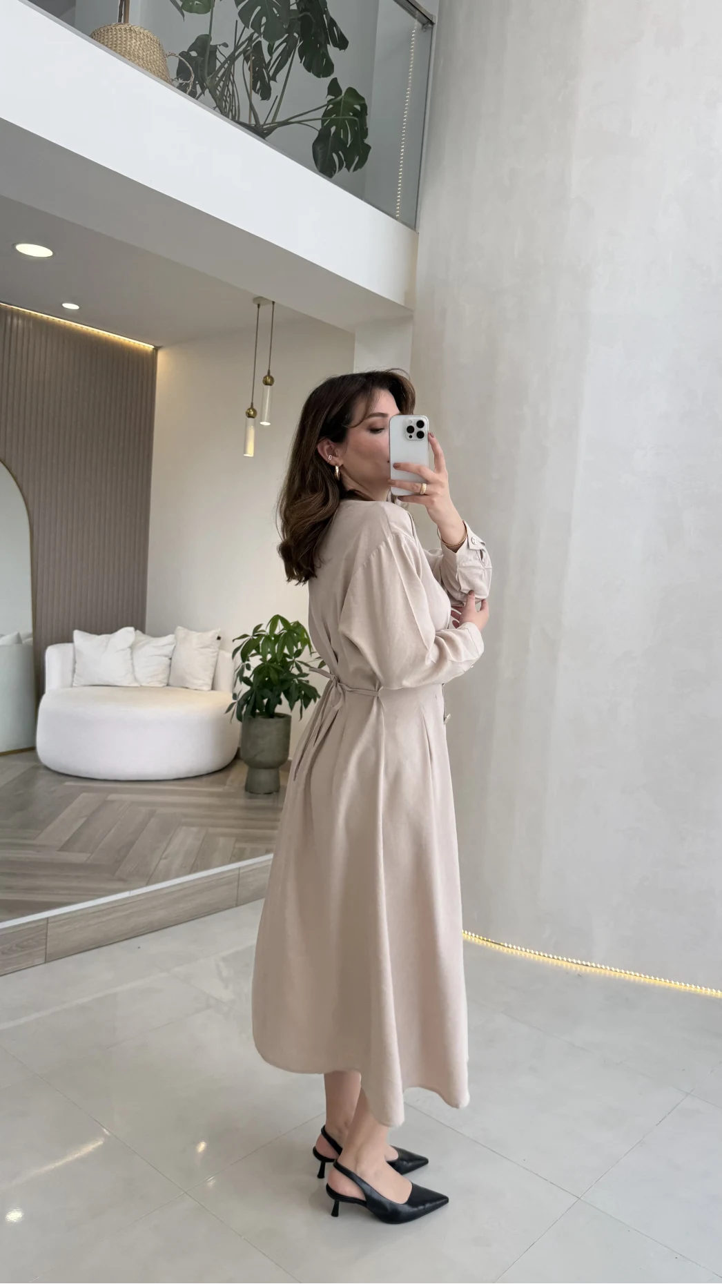 Önü Aksesuaar Detaylı Modal Elbise - Taş - Kod: 3078