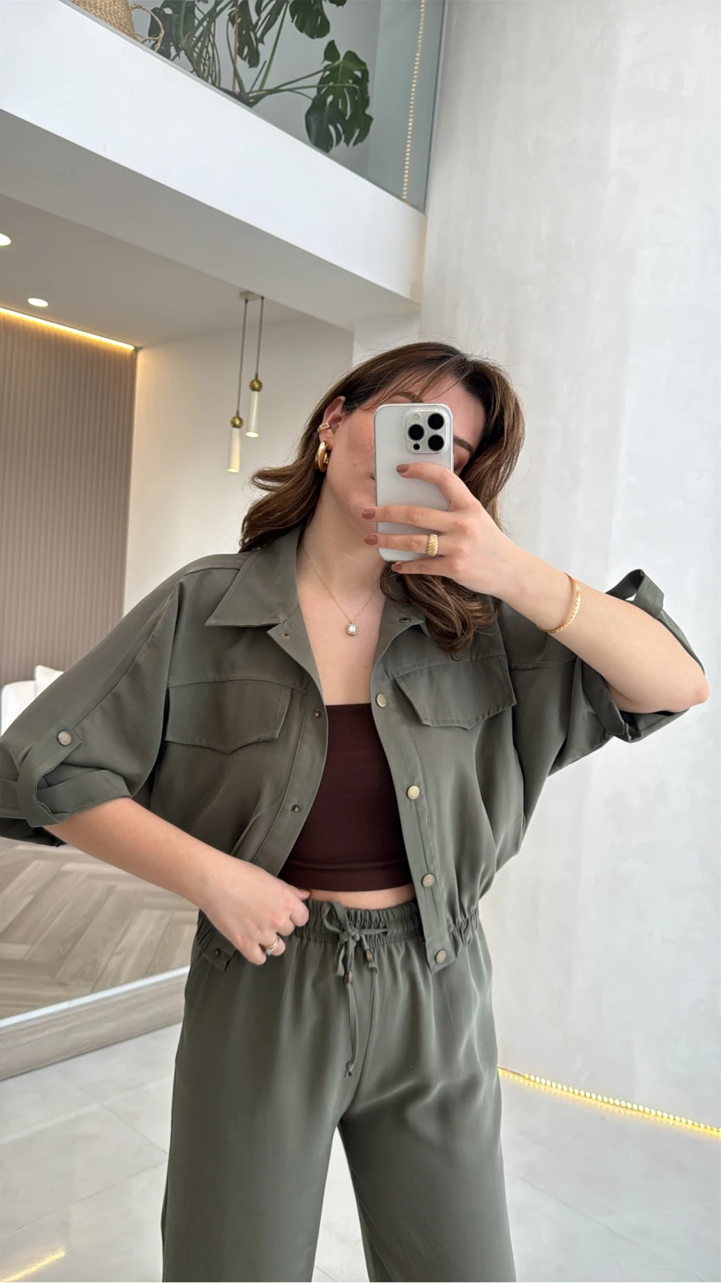 Arch Yarım Kol Pamuklu Ceket Pantolon Takım - Haki - Kod: 580774