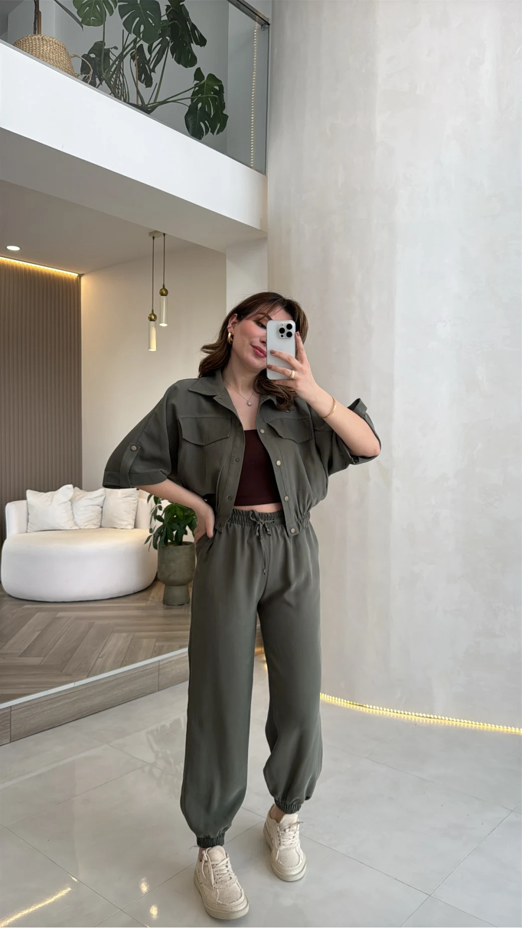 Arch Yarım Kol Pamuklu Ceket Pantolon Takım - Haki - Kod: 580774