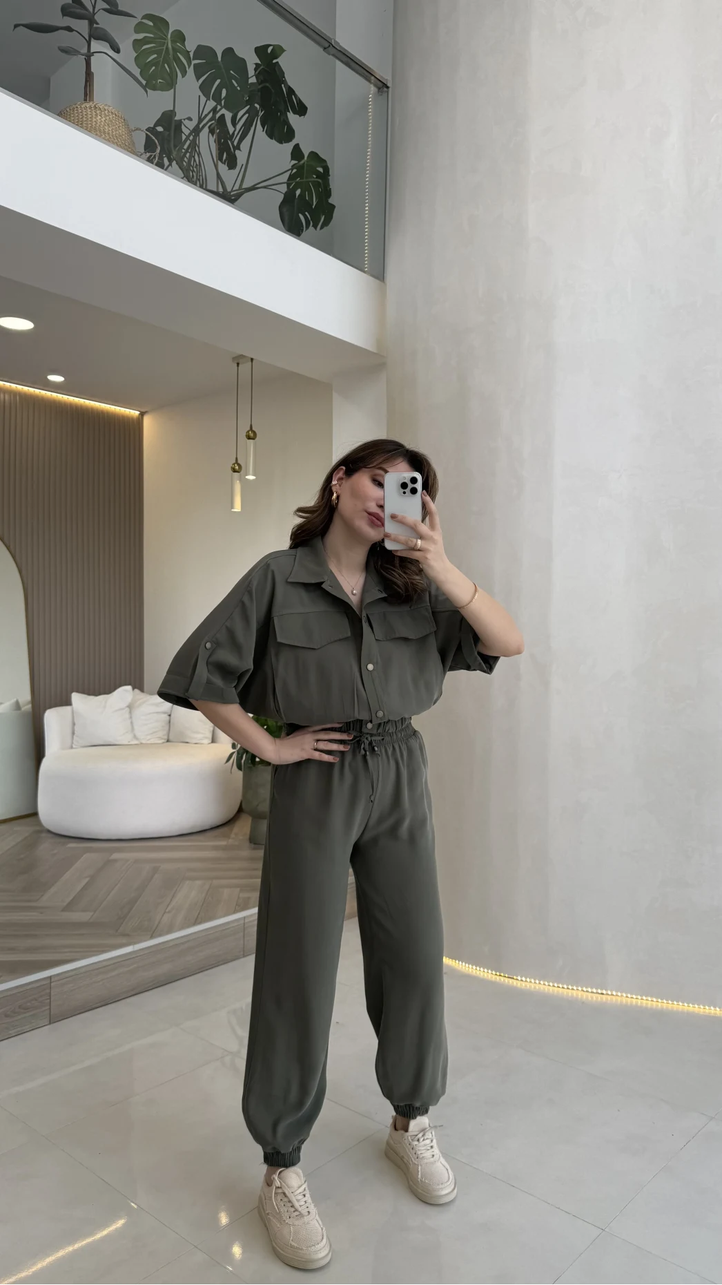 Arch Yarım Kol Pamuklu Ceket Pantolon Takım - Haki - Kod: 580774