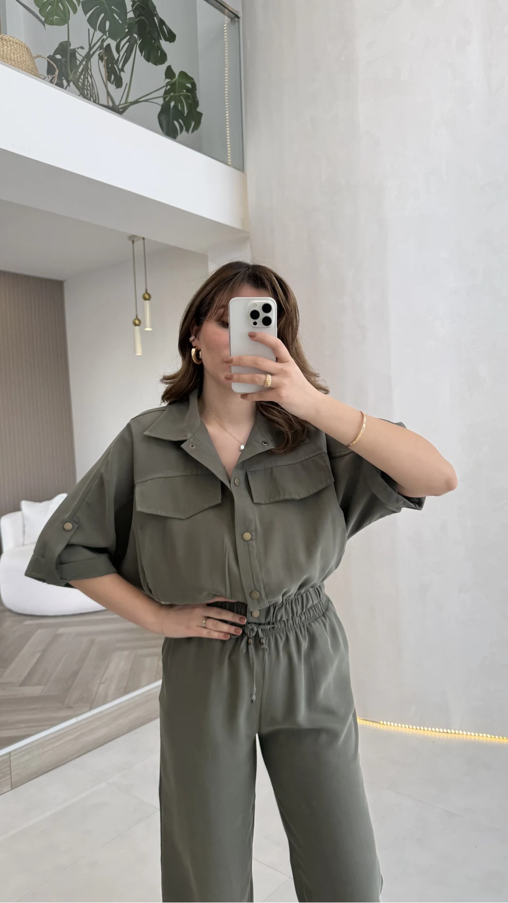 Arch Yarım Kol Pamuklu Ceket Pantolon Takım - Haki - Kod: 580774