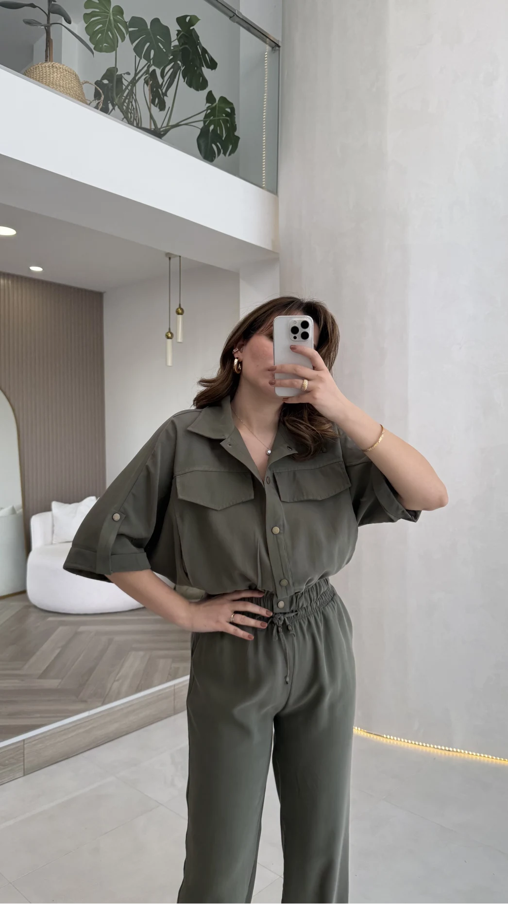 Arch Yarım Kol Pamuklu Ceket Pantolon Takım - Haki - Kod: 580774