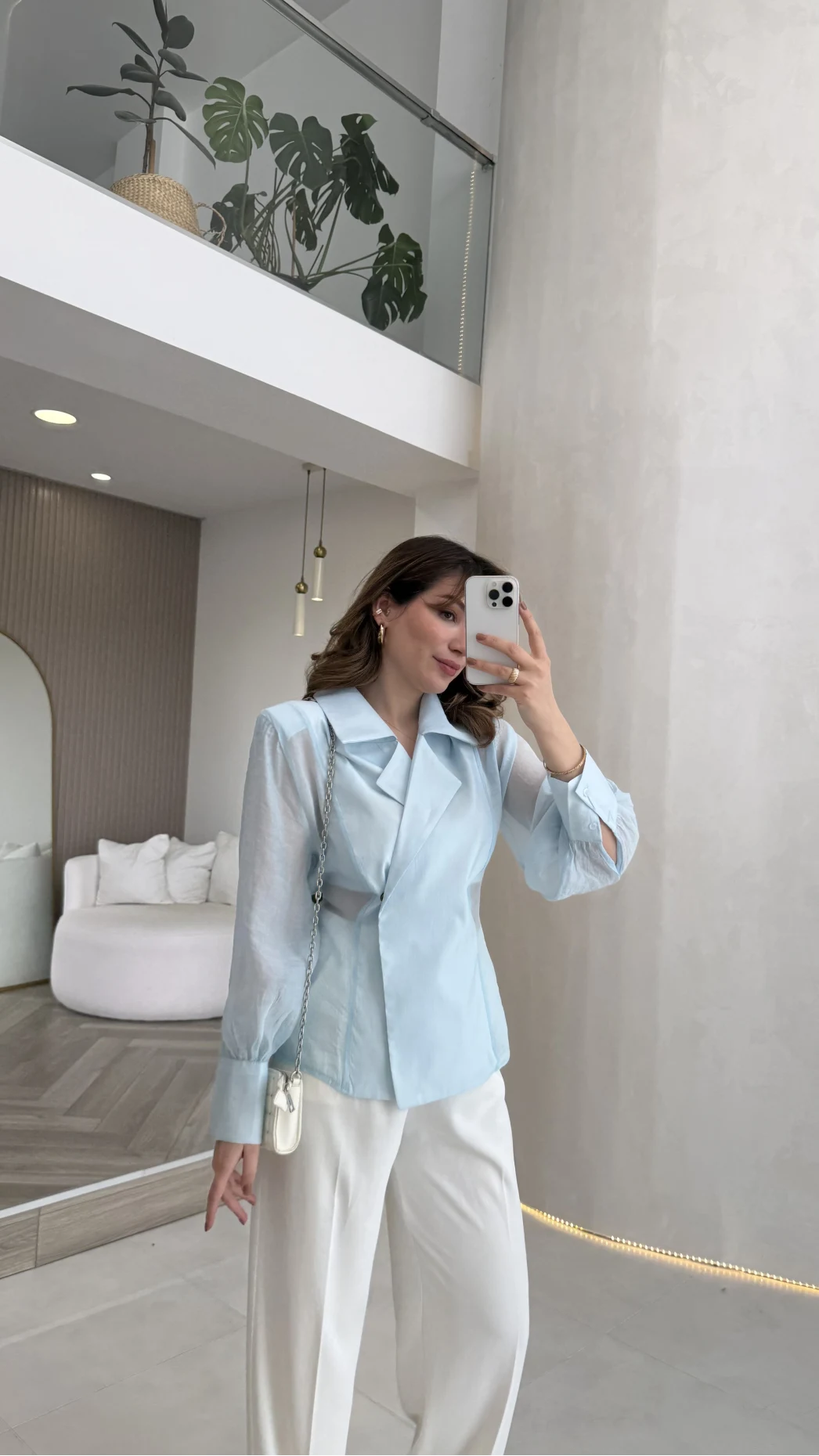 Maisie Vatkalı Transparan Bağlamalı Gömlek - Açık Mavi - Kod: 5029