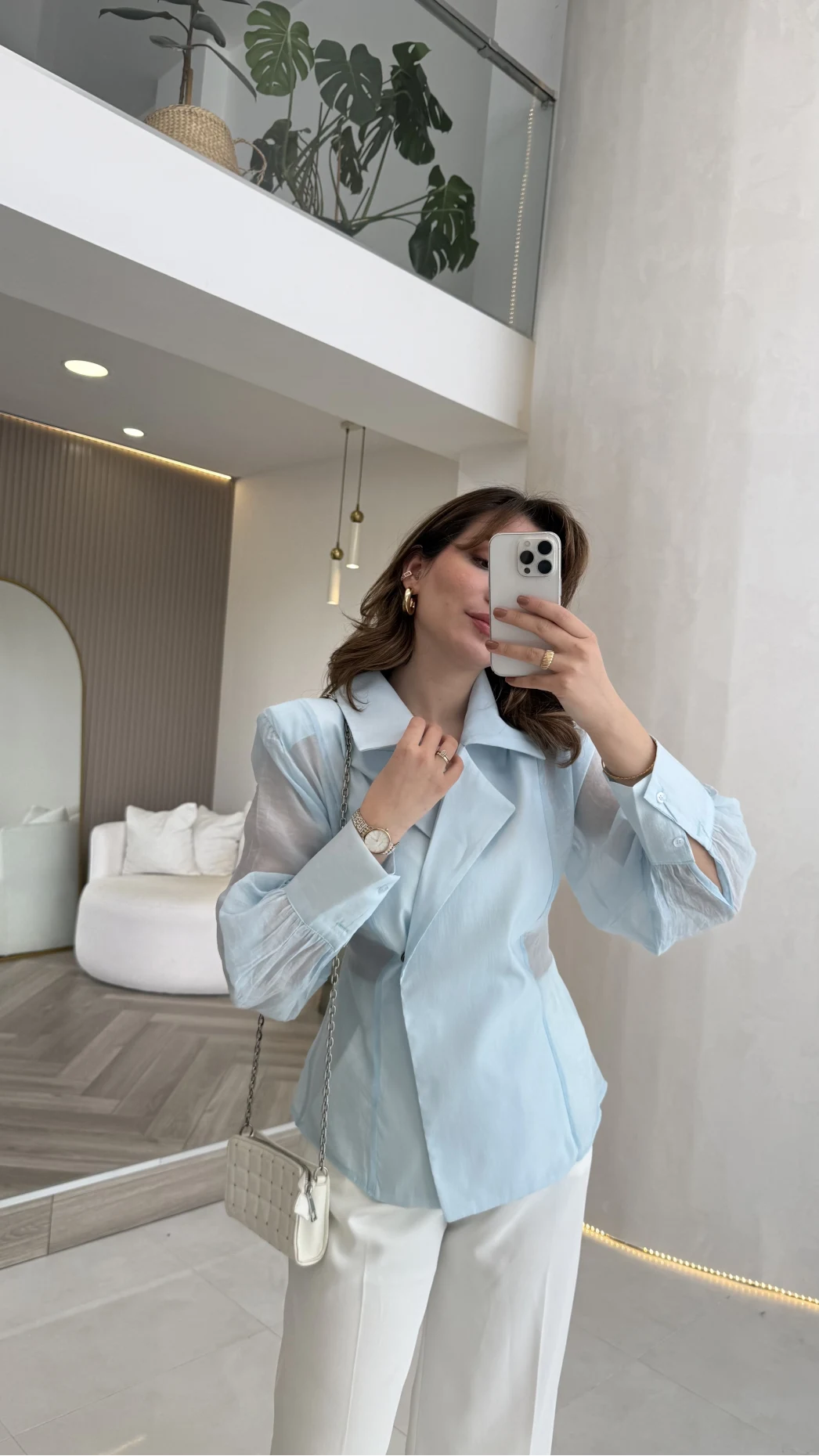 Maisie Vatkalı Transparan Bağlamalı Gömlek - Açık Mavi - Kod: 5029