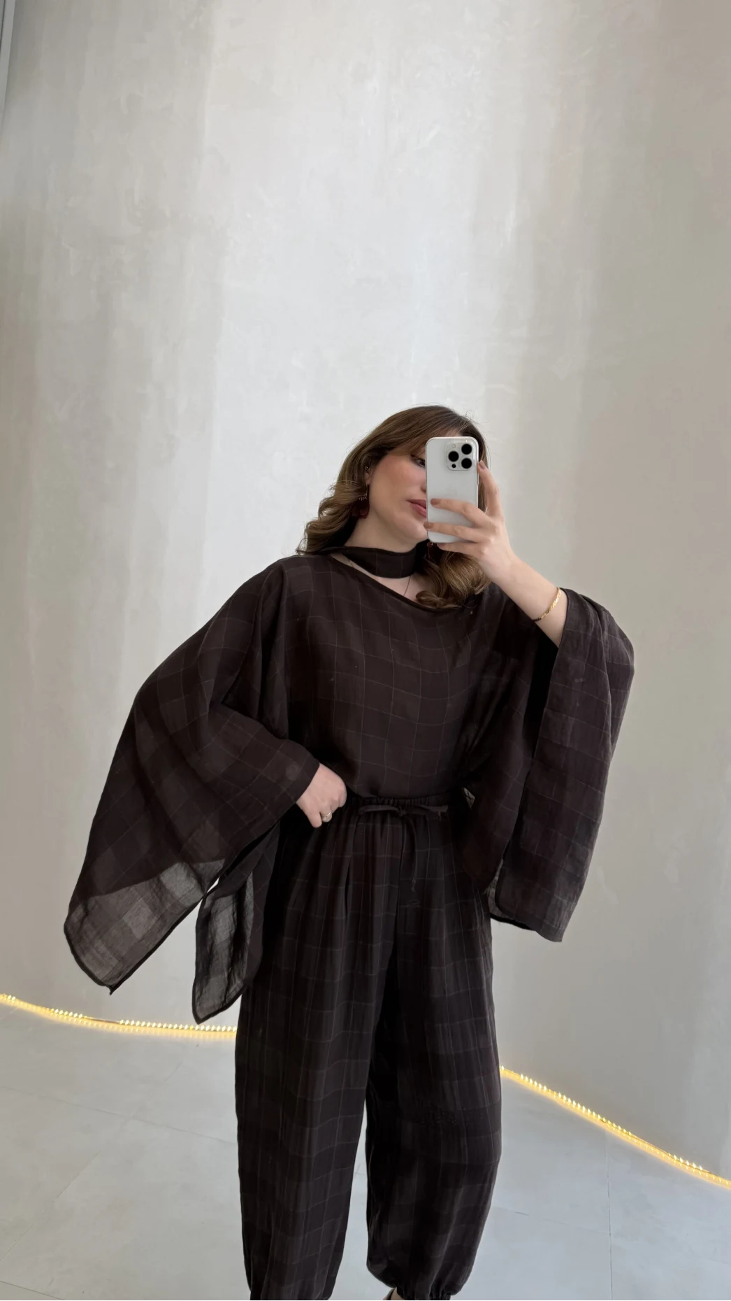 Pançolu Ekose Desenli Fular Detay Takım - Kahve - Kod: 51344