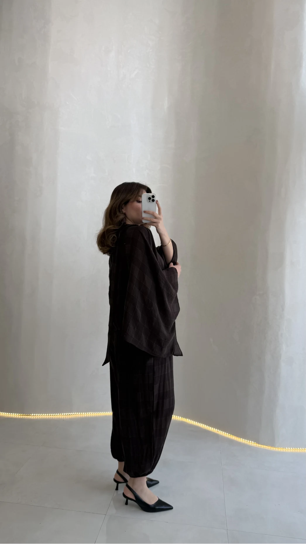 Pançolu Ekose Desenli Fular Detay Takım - Kahve - Kod: 51344