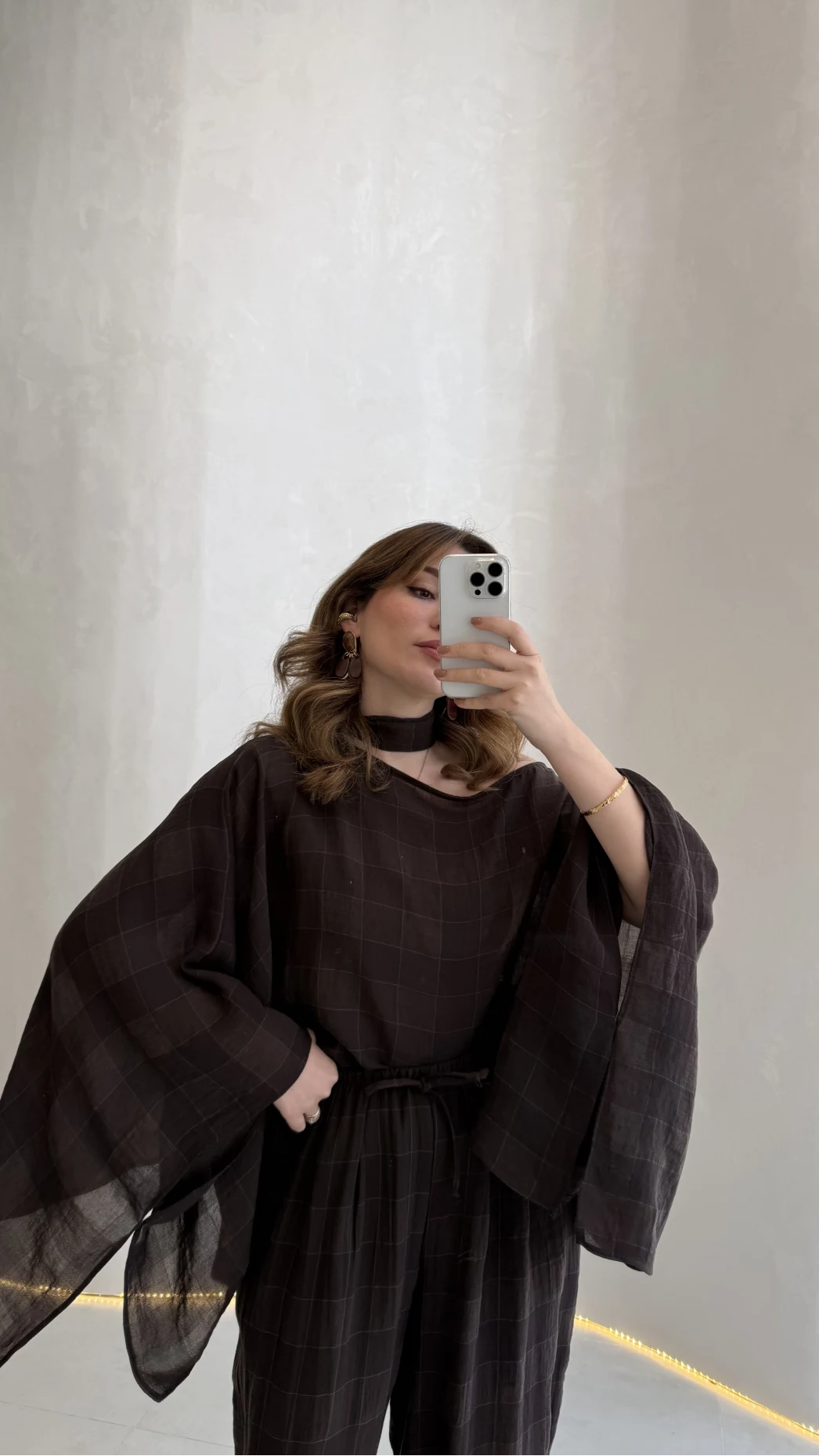 Pançolu Ekose Desenli Fular Detay Takım - Kahve - Kod: 51344