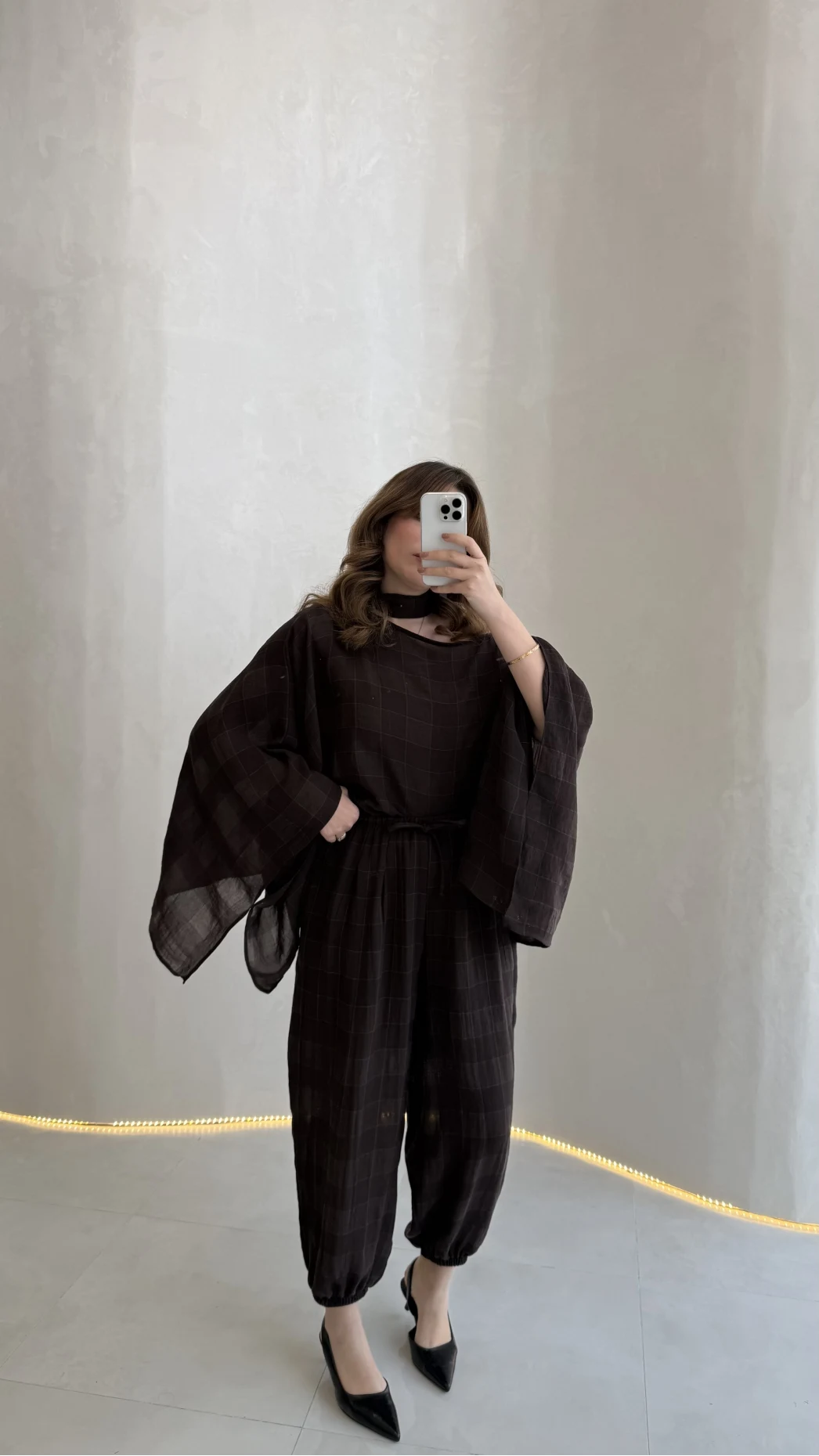 Pançolu Ekose Desenli Fular Detay Takım - Kahve - Kod: 51344