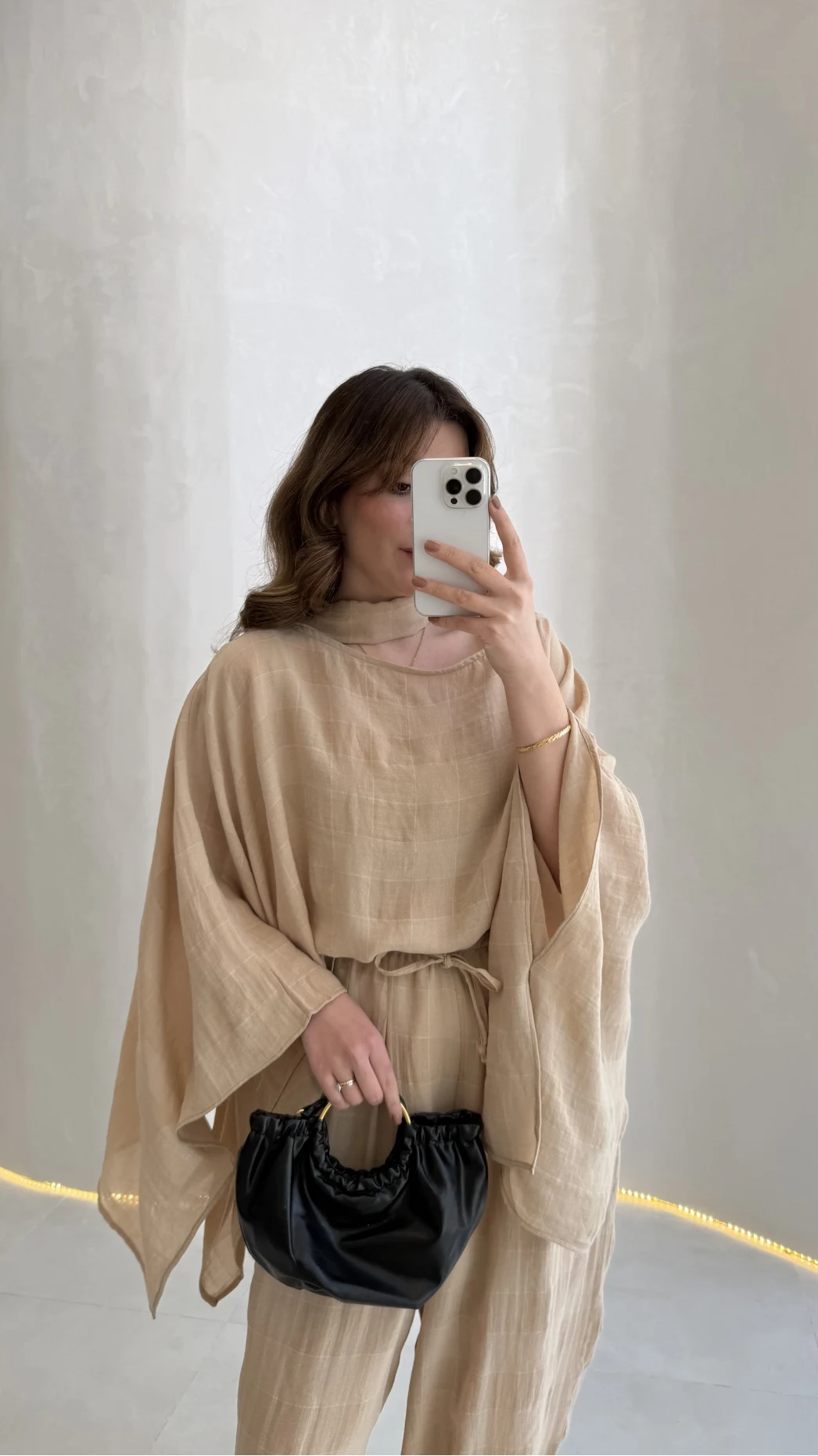 Pançolu Ekose Desenli Fular Detay Takım - Taş - Kod: 51344