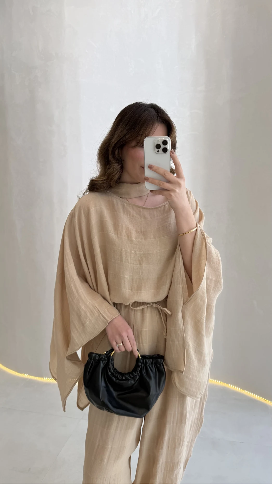 Pançolu Ekose Desenli Fular Detay Takım - Taş - Kod: 51344