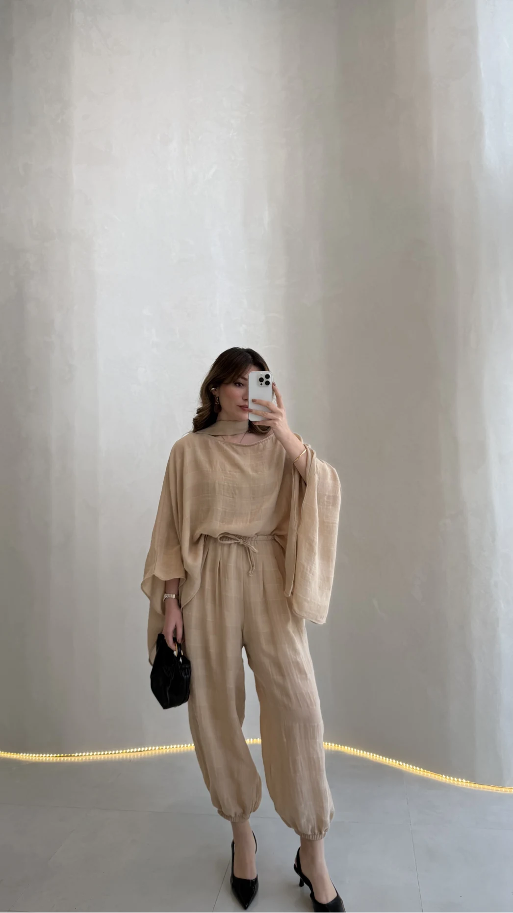 Pançolu Ekose Desenli Fular Detay Takım - Taş - Kod: 51344