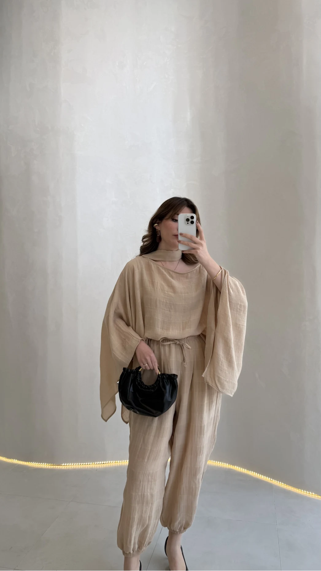 Pançolu Ekose Desenli Fular Detay Takım - Taş - Kod: 51344