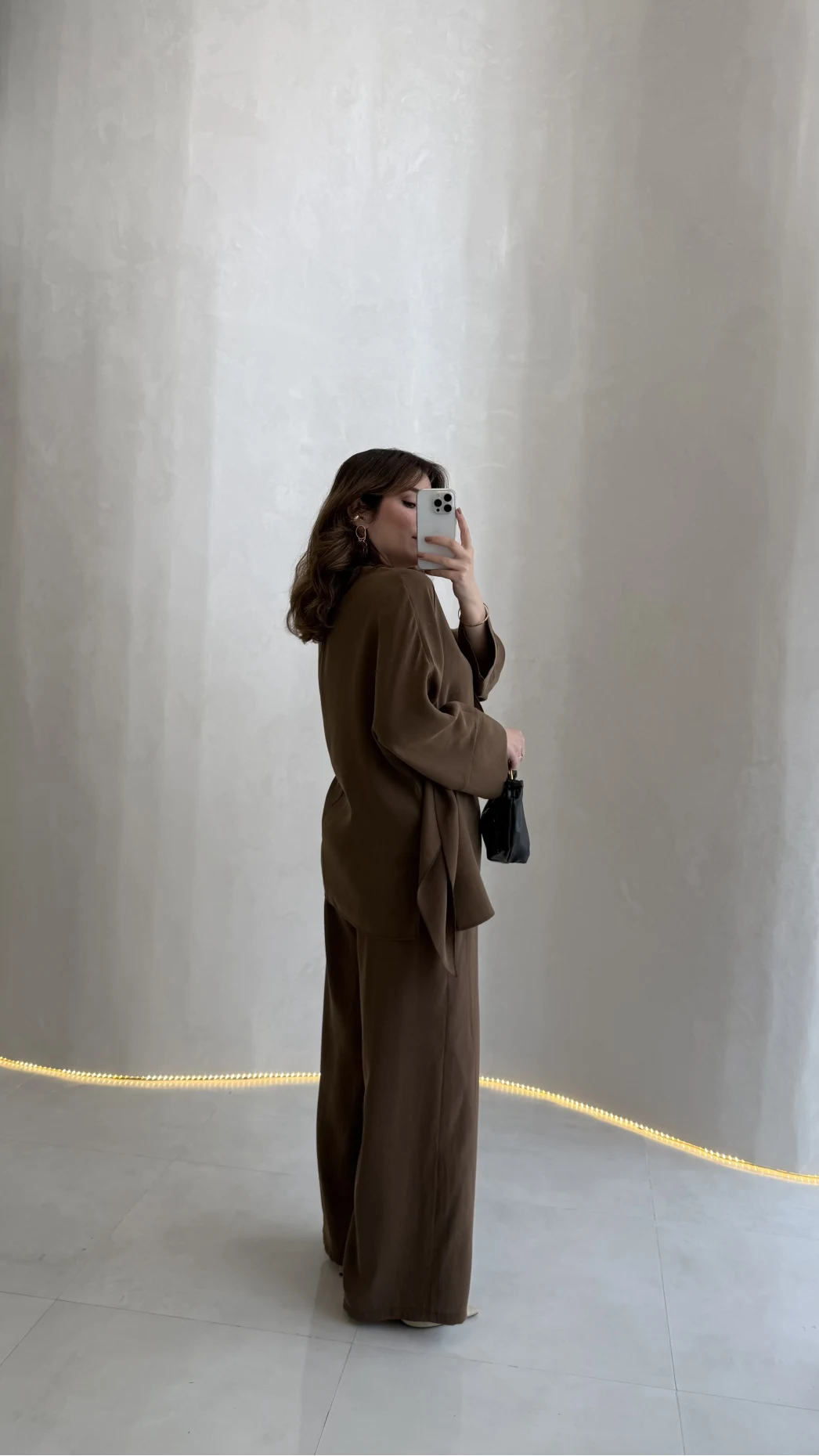 Paul Modal Kumaş Tokalı Bluz Pantolon Takım - Kahve - Kod: 51346