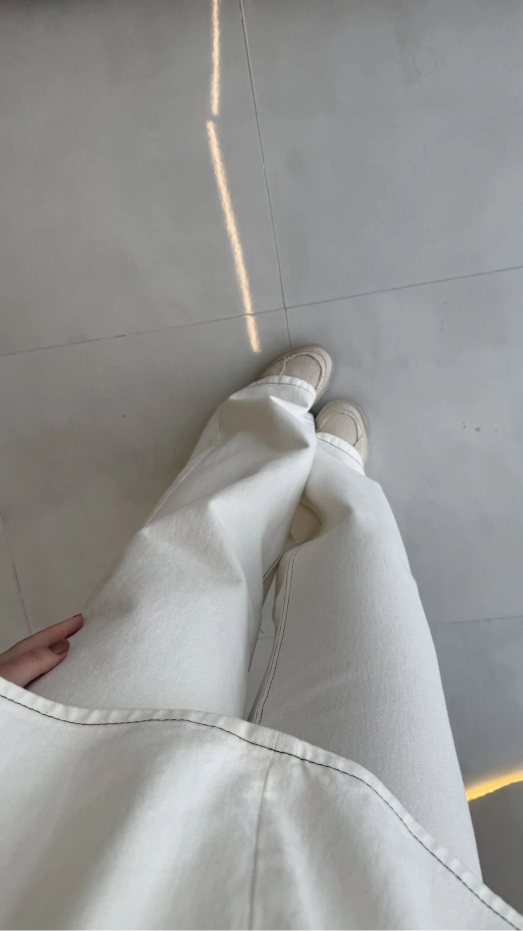 Dikiş Detaylı Sıfır Kol Denim Takım - Ekru - Kod: 2505