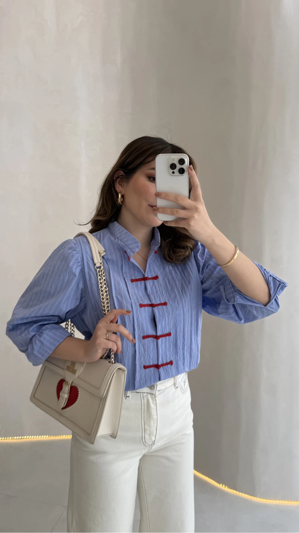 Bridgerton Serisi Çizgili Gömlek - Mavi - Kod: 0949