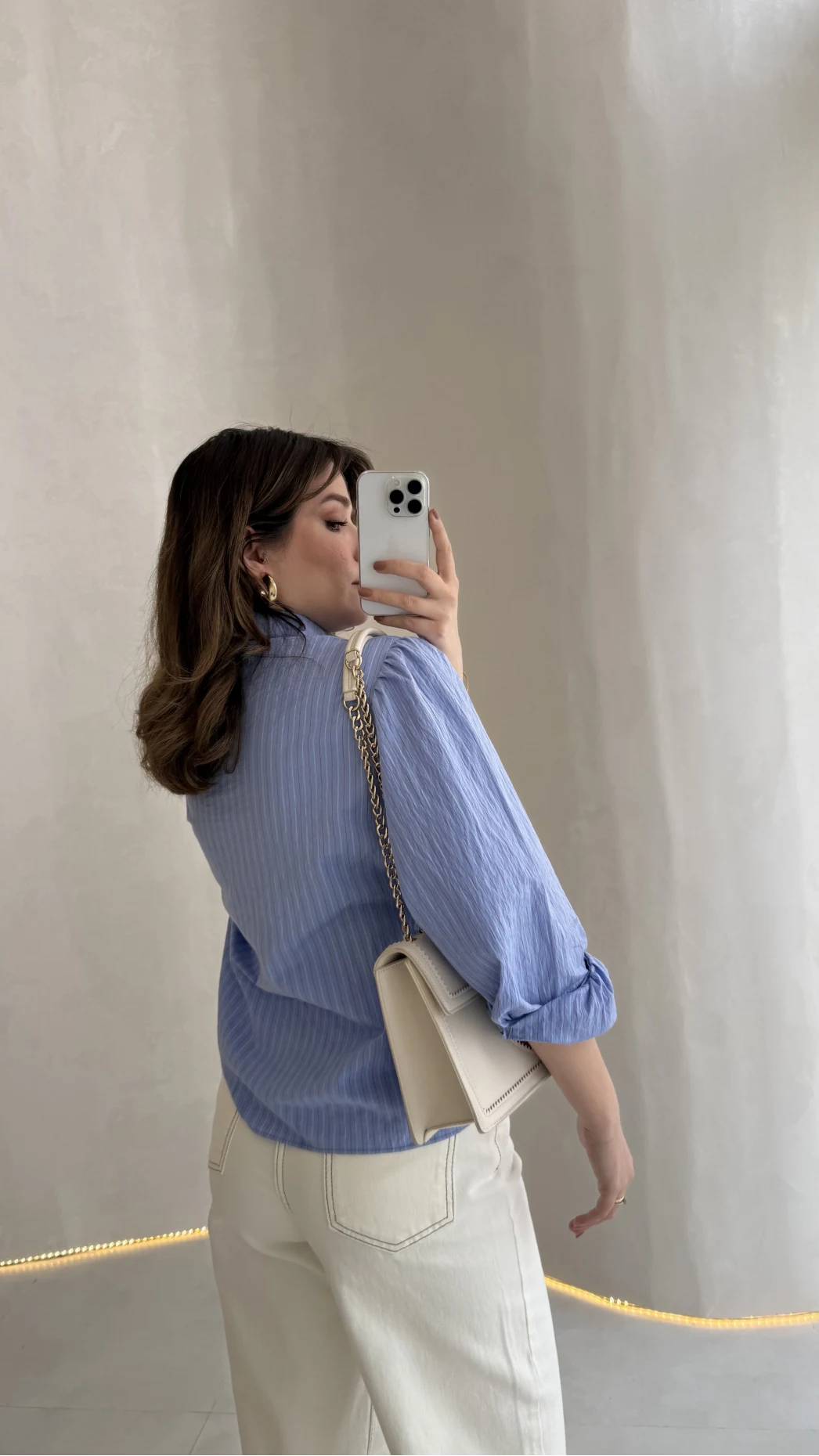 Bridgerton Serisi Çizgili Gömlek - Mavi - Kod: 0949