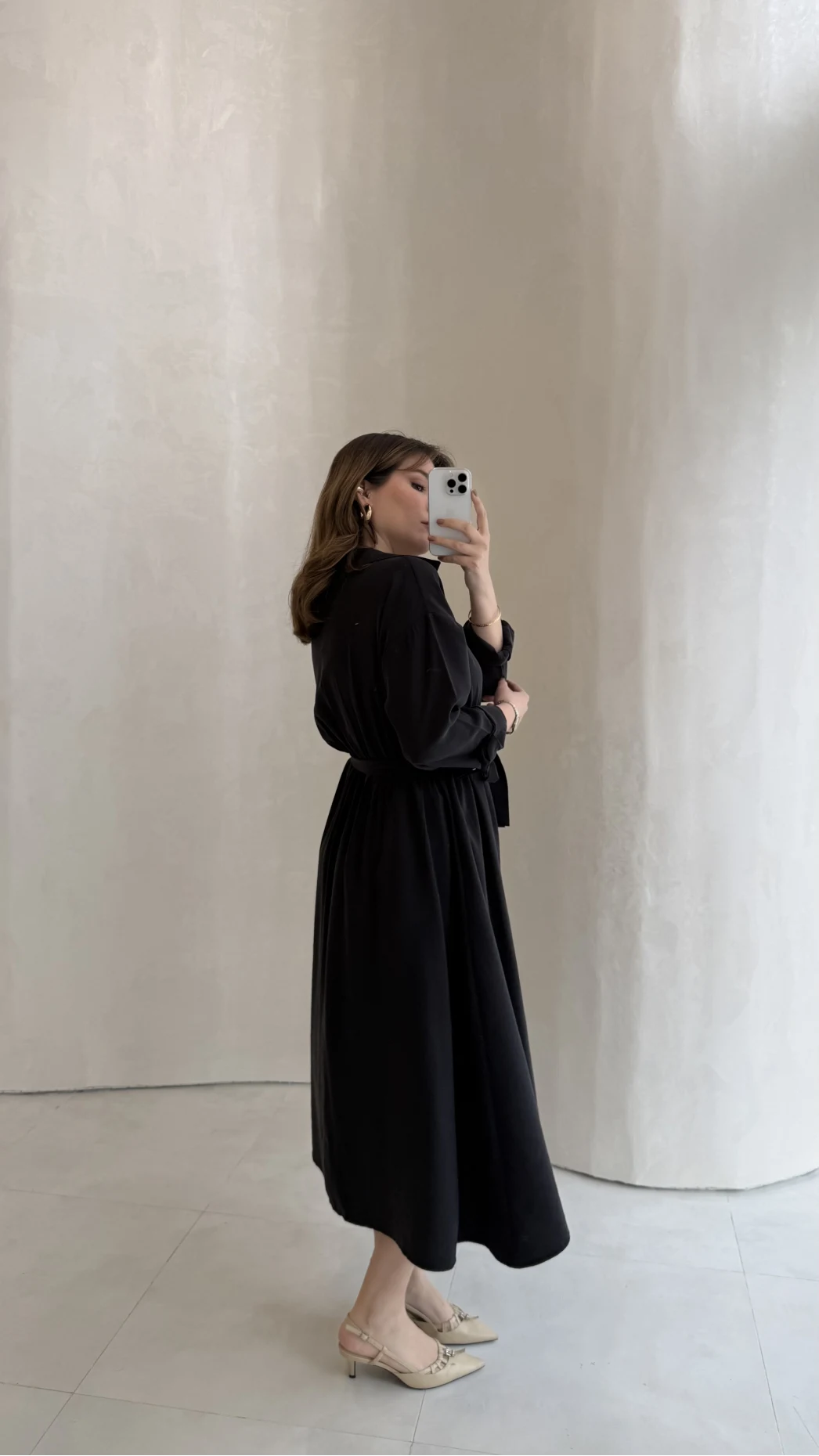 Colosseum Kuşaklı Beli Lastik Detay Düğmeli Elbise - Siyah - Kod: 3079