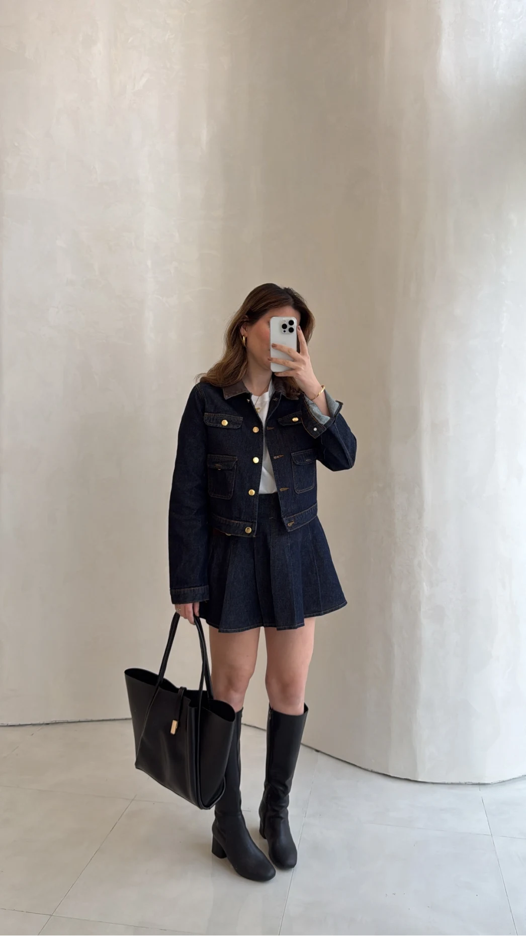 Denim Mini Etek Ceket Takım - Kahve Lacivert - Kod: 0984