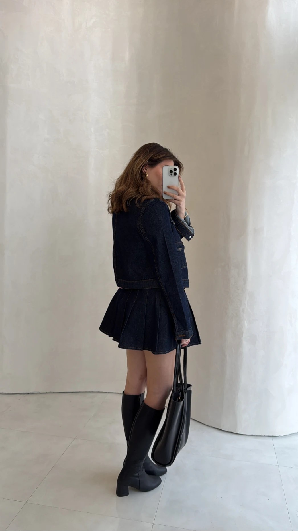 Denim Mini Etek Ceket Takım - Kahve Lacivert - Kod: 0984