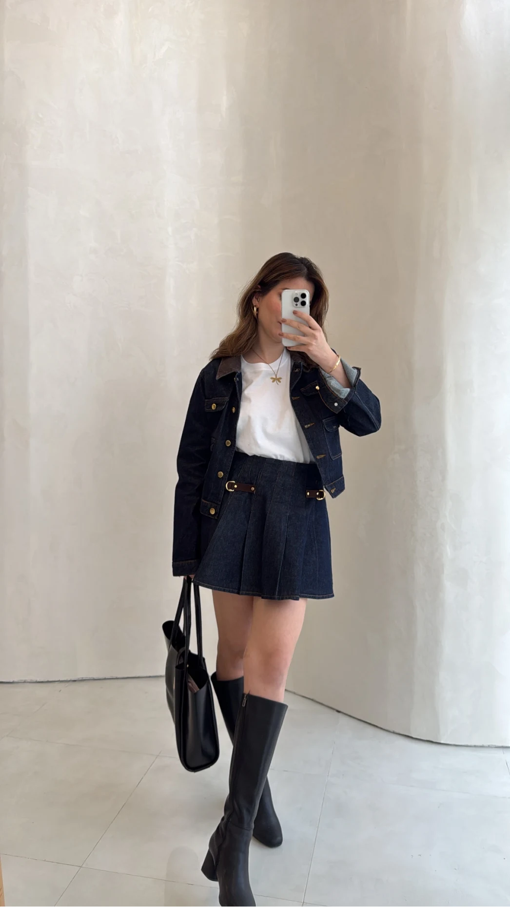 Denim Mini Etek Ceket Takım - Kahve Lacivert - Kod: 0984