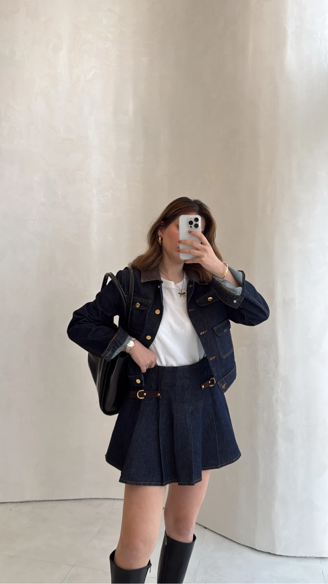 Denim Mini Etek Ceket Takım - Kahve Lacivert - Kod: 0984