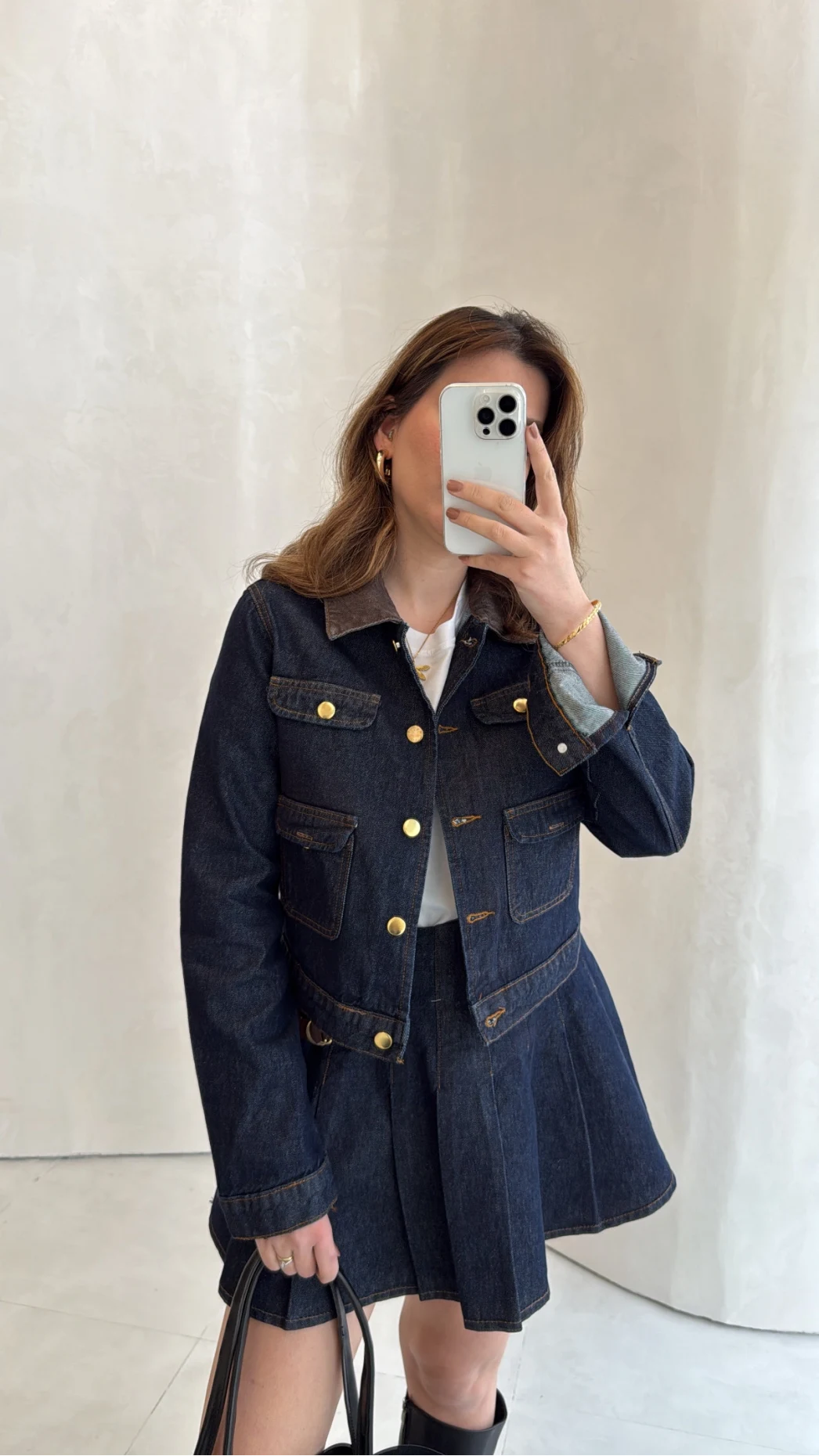 Denim Mini Etek Ceket Takım - Kahve Lacivert - Kod: 0984
