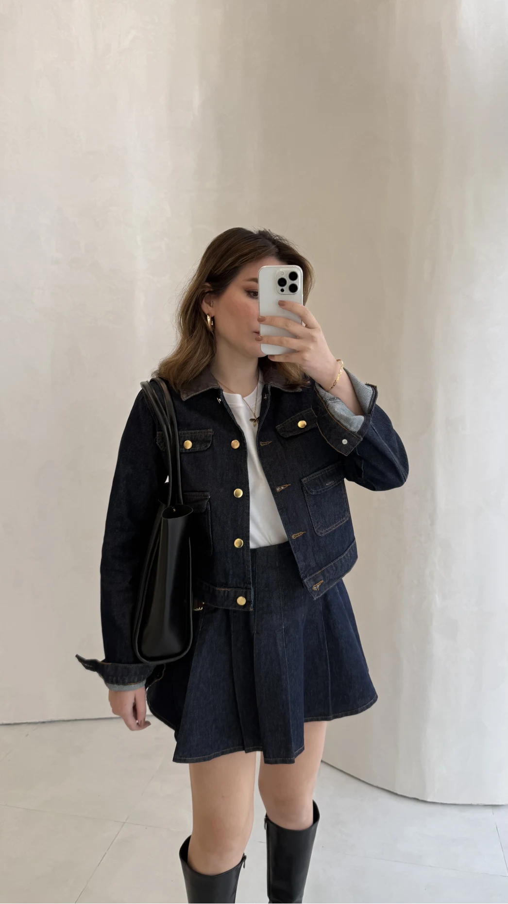 Denim Mini Etek Ceket Takım - Kahve Lacivert - Kod: 0984