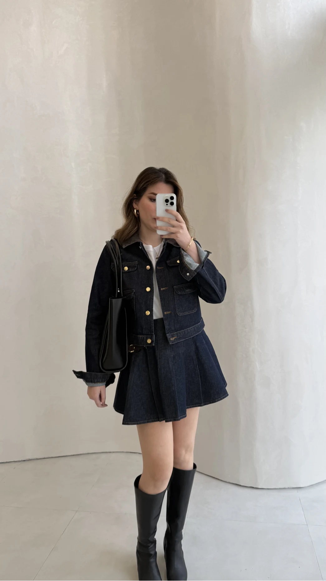 Denim Mini Etek Ceket Takım - Kahve Lacivert - Kod: 0984