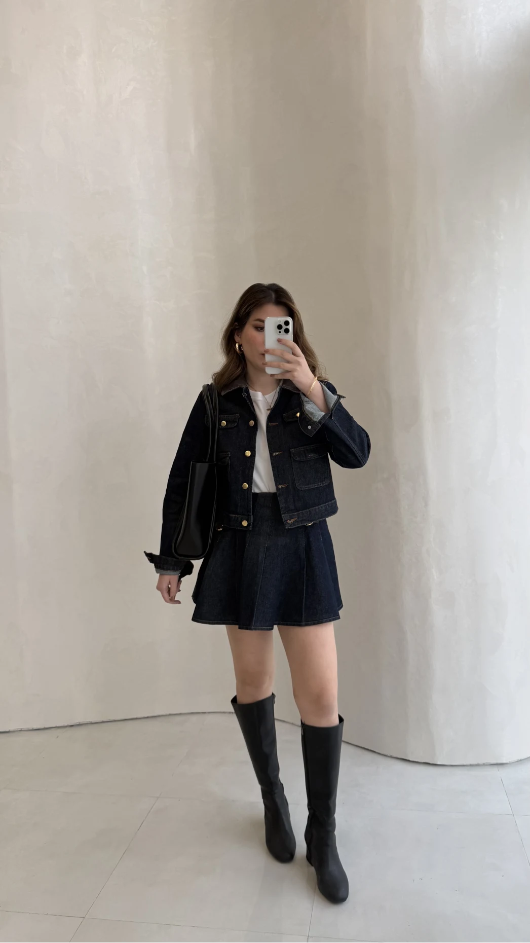 Denim Mini Etek Ceket Takım - Kahve Lacivert - Kod: 0984