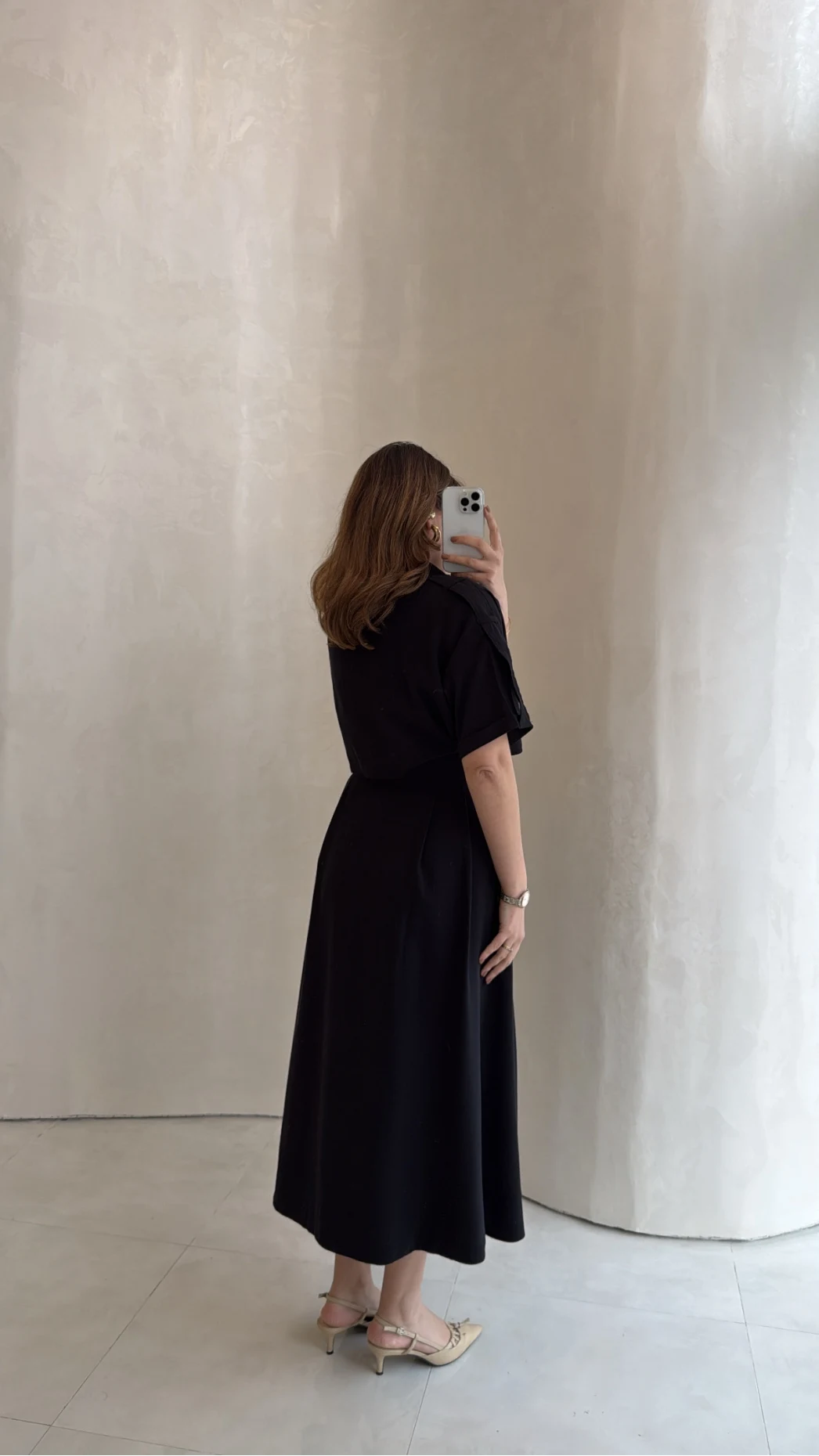 Kuşaklı Pelerinli Yarım Kol Elbise - Siyah - Kod: 580903