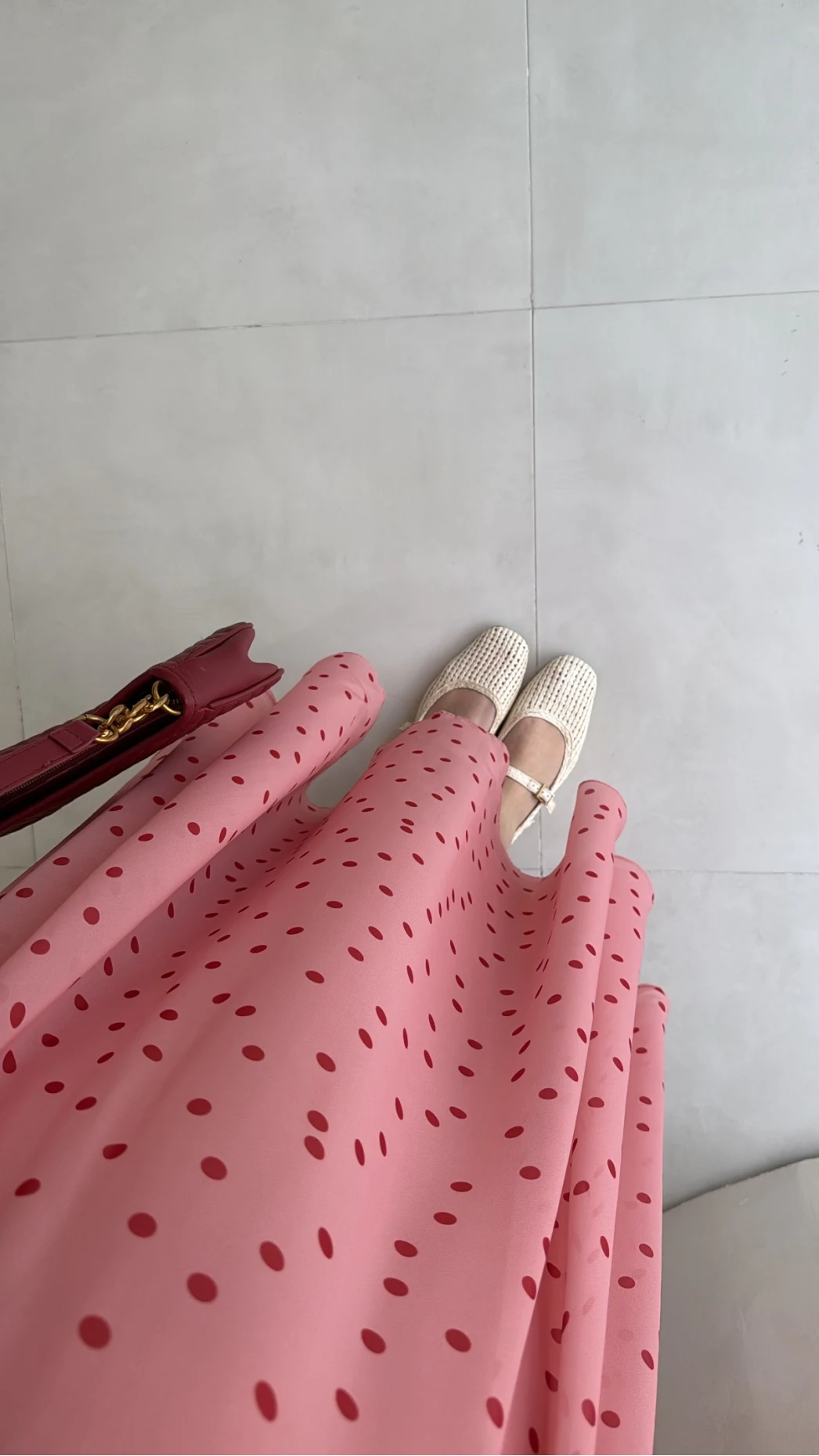 Şifon Puantiye Desenli Kloş Etek - Pembe - Kod: 0613