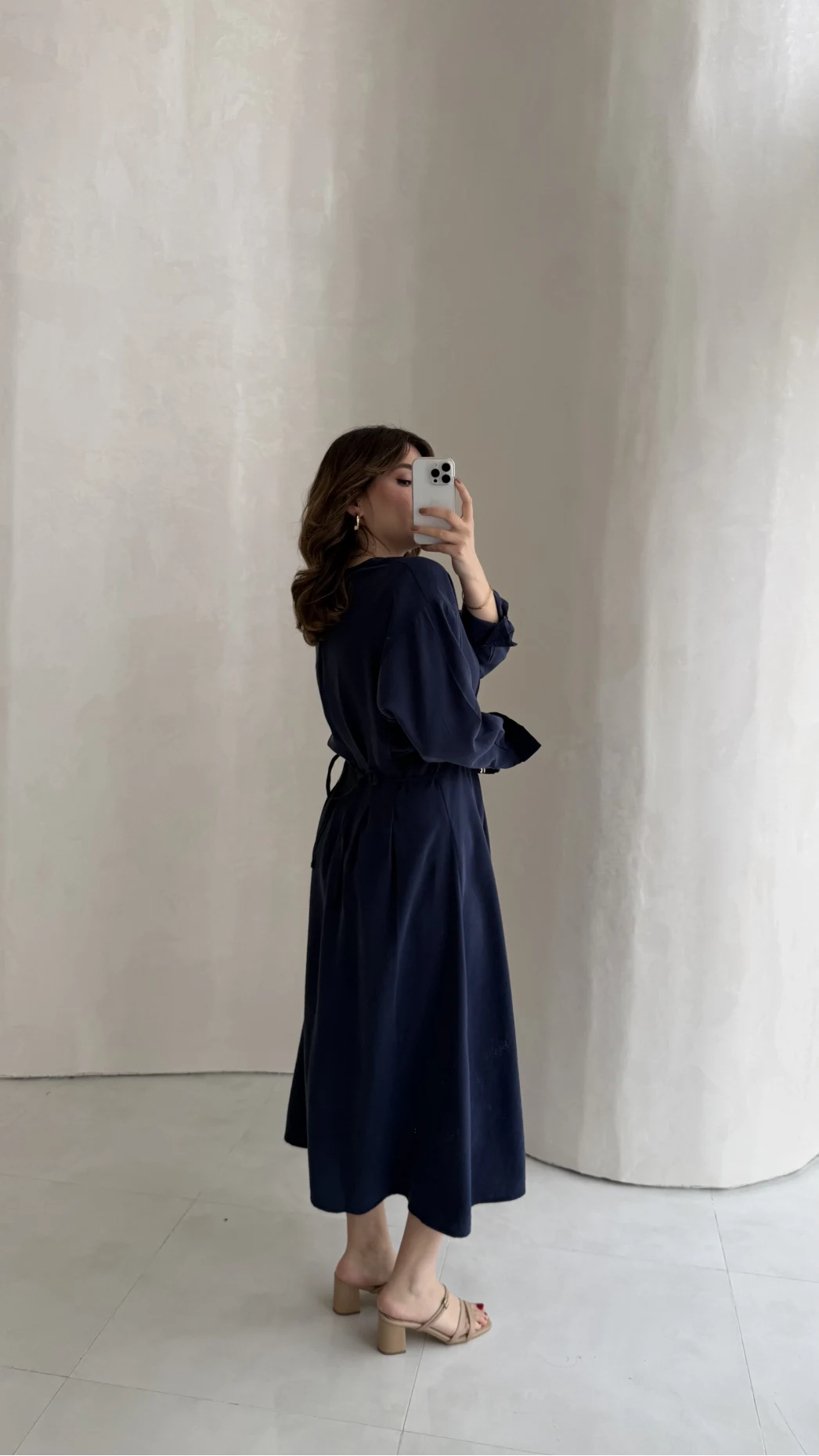 Önü Aksesuar Detaylı Modal Elbise - Lacivert - Kod: 3078